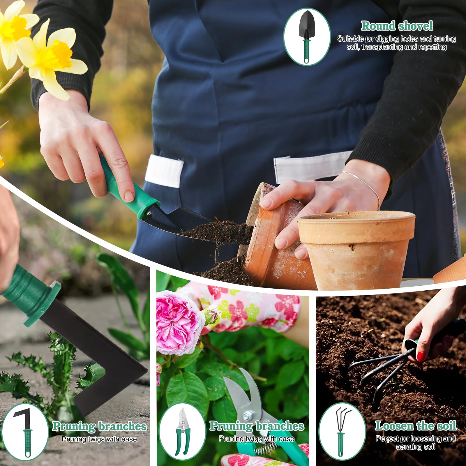 Coolty Outils de Jardinage, Tout-en-Un 13 Pièces Transplantation de Jardinage en Plein Air pour Jardinier, Outils de Jardinage pour Les Amateurs de Jardinage (Vert)