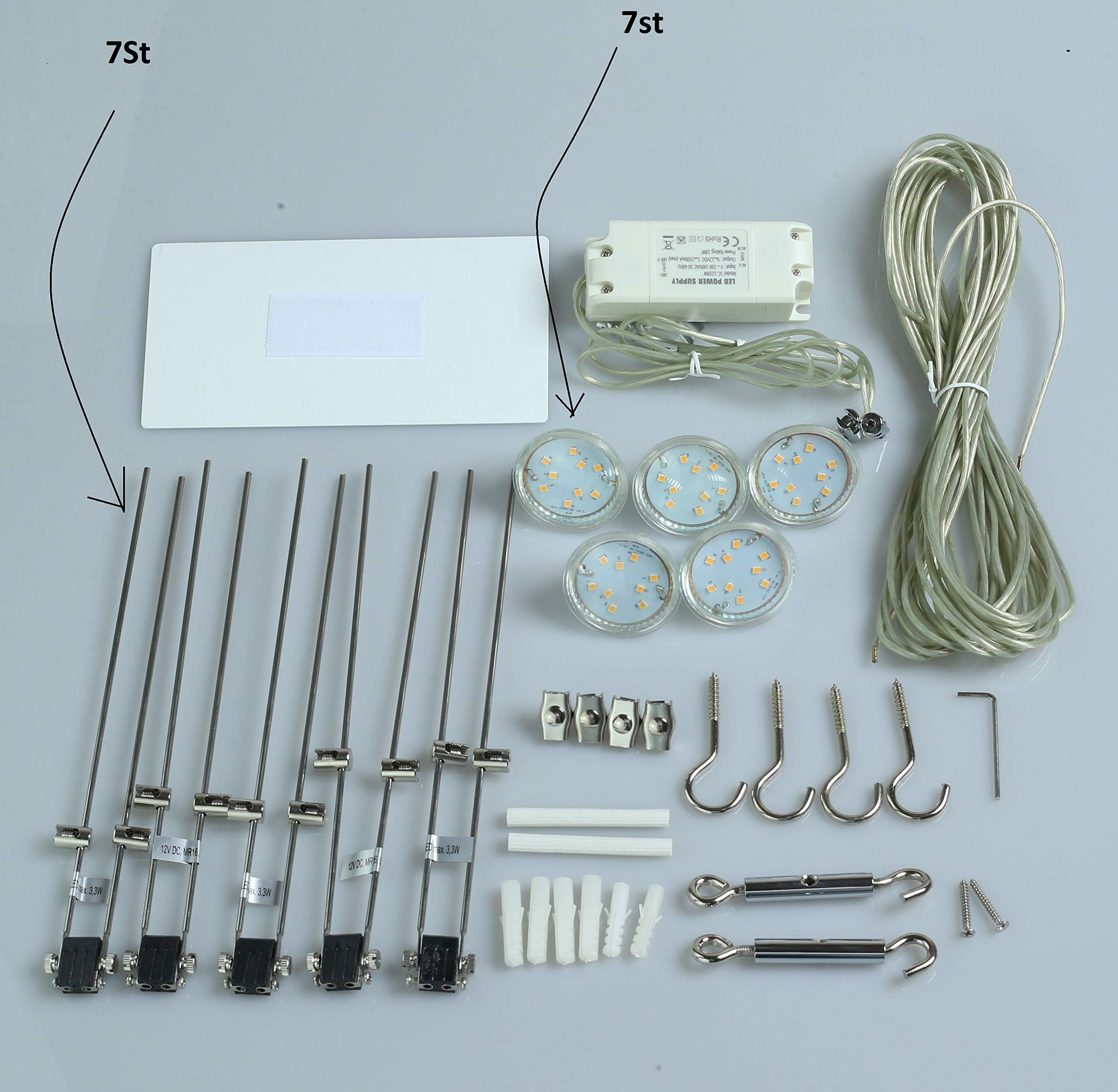 Moderne LED-Seilsystem-Strahler-Spotleuche-Schienensystem 7 x 3 Watt Decken-Wand-Schaufenster-Leuchte Spotlampe Spotligh (7 - flammig)