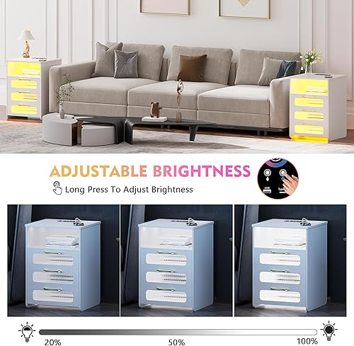 Miniatura 5 de Gurexl Mesita de noche RGB con estación de carga inalámbrica, 7 dinámicas y 7 estáticas regulables, moderna mesita de noche lateral con inducción