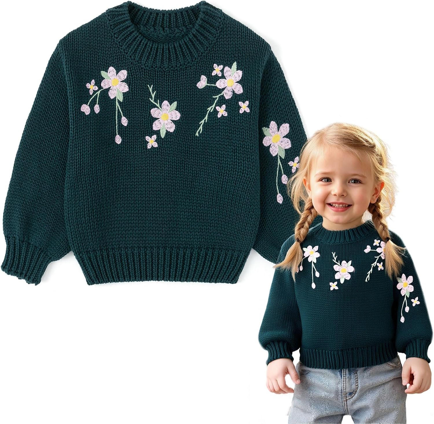 Simplee kids Baby Girl Knit Sweater Round Neck Long Sleeve Toddler Pullover Sweatshirt Fall Winter Clothes 2T-6T