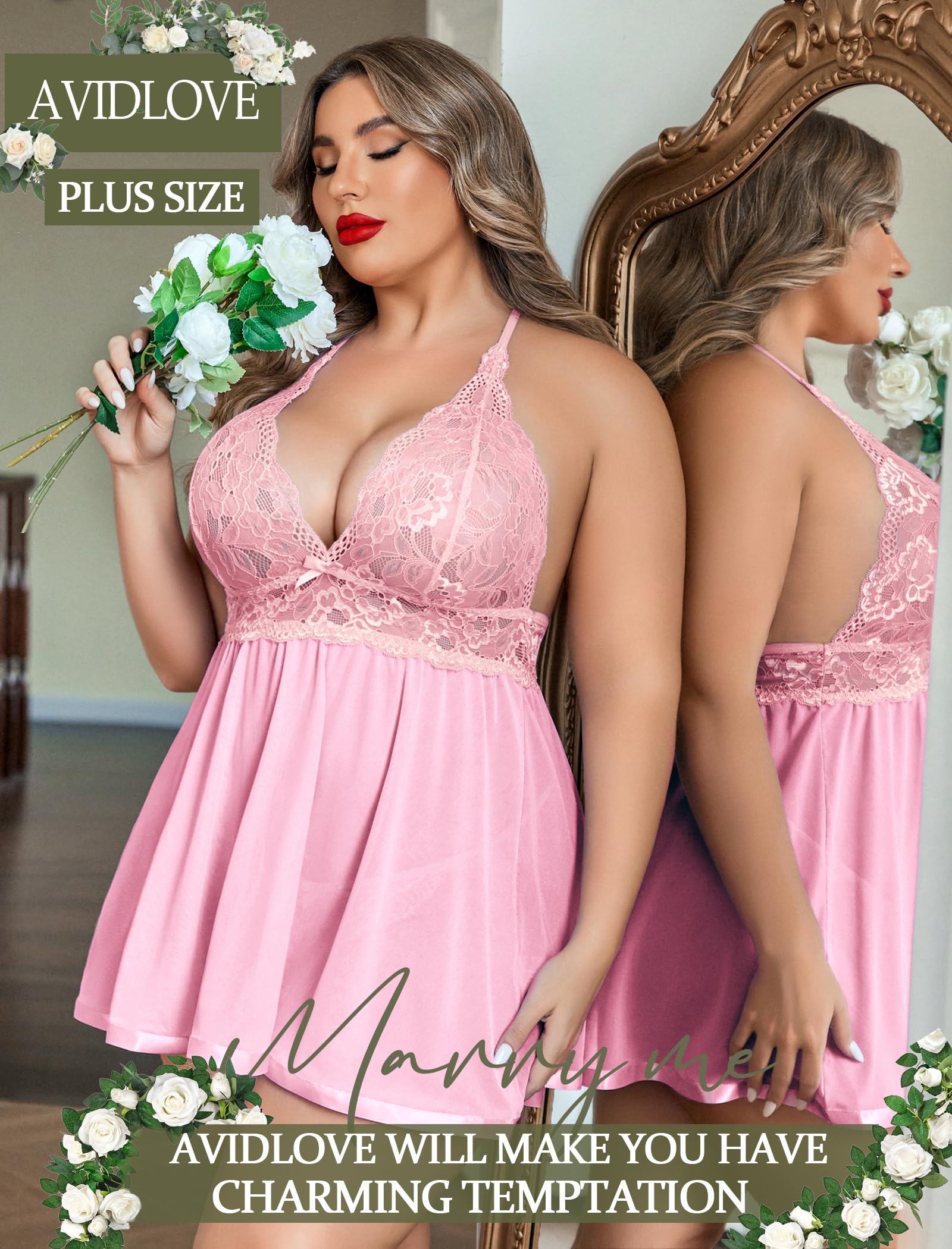 GXNRHG Femmes Grande Taille Nuisette Lingerie Dentelle Chemise vêtements de Nuit en Maille