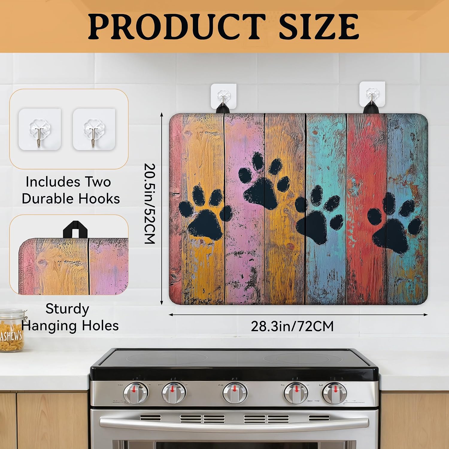 Stove Cover Colorful Wood Paws Stove Top Covers for Gas Burners Home Decor Kitchen Pad Non-Stick Washable Cooktop Covers Countertop Protector 28"x20"