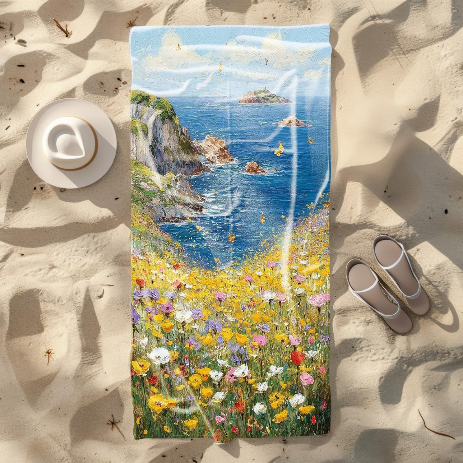 Beach Towel Ocean Island Microfibre Towel for Women Men,Gym Towel for Travel Swim Camping,Quick Fast Dry,Travel Essentials,Swimming