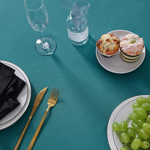 Miniatura 5 de Mantel rectangular de tela de poliéster lavable de 60 x 102 pulgadas para decoración de bodas, fiestas, cenas y banquetes, color verde azulado