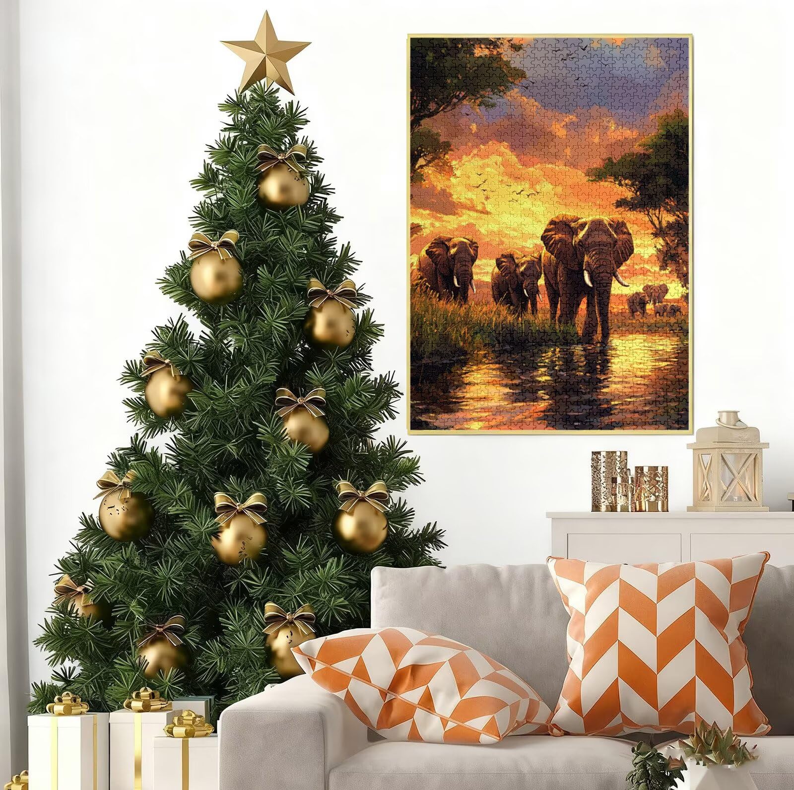 Puzzle 1500 Pezzi per Adulti, Puzzle Africa in Legno per Adulti, Puzzles Elefante Impegnativi, Giochi Educativo per Famiglie, Rompecapo con Scatola per Decorazioni Casa, Donna Regalo di Natale B-6340