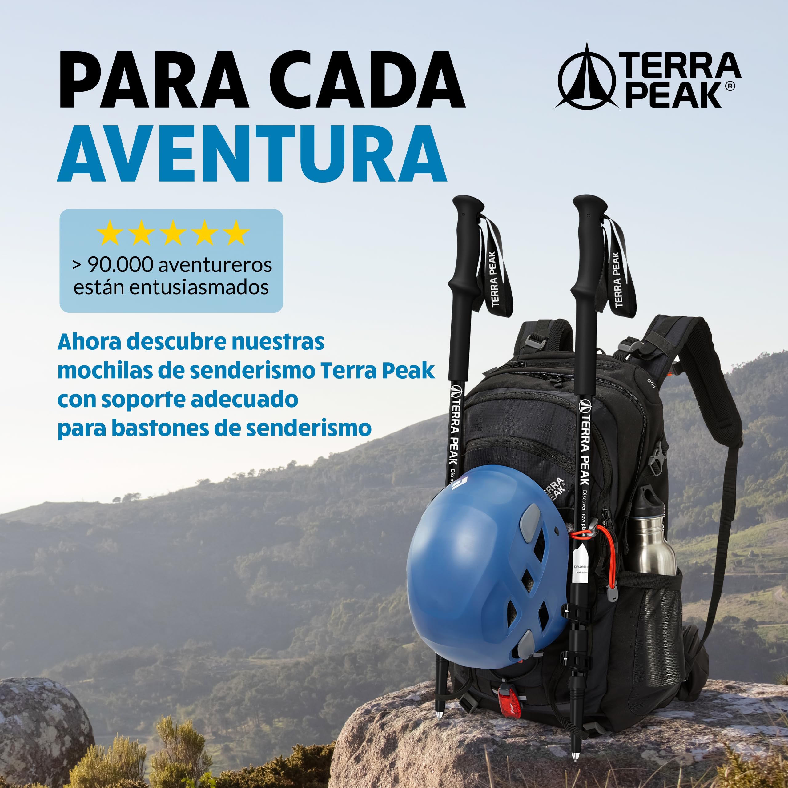 Terra Peak® Bastones de Senderismo telescópicos de Carbono o Aluminio (Plegables, ultraligeros, Extensibles) - Palos Trekking y Nordic Walking para Hombre y Mujer con Toalla Gratis