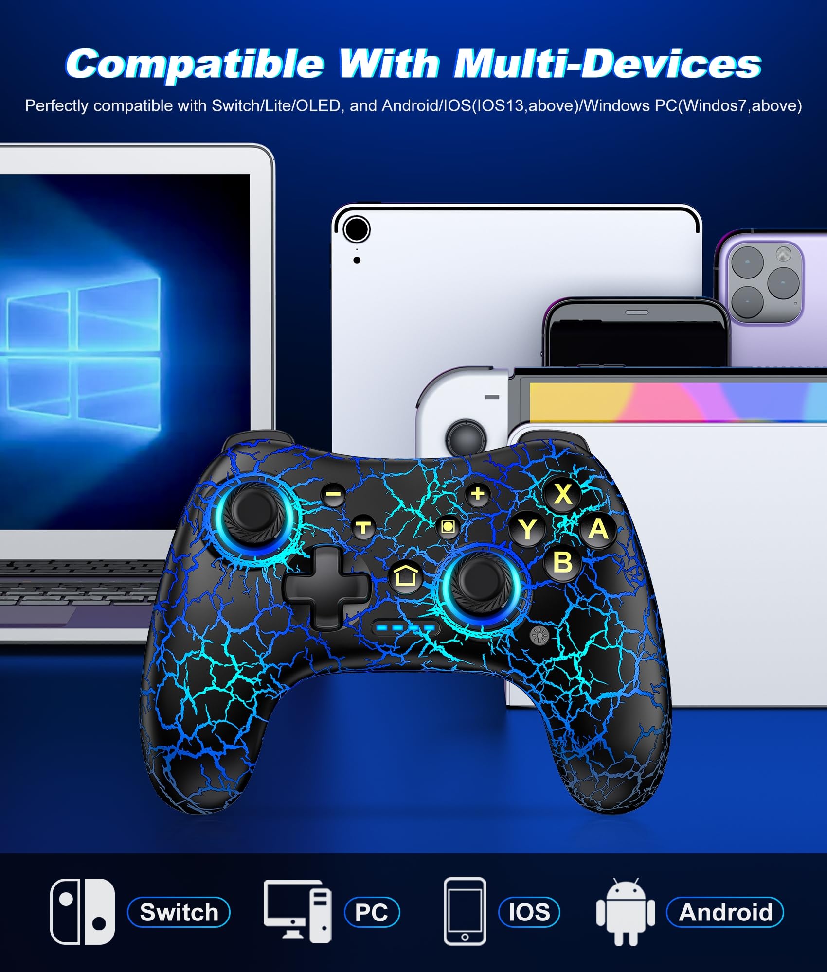 Controller multifunzione wireless per Nintendo Switch/Lite/OLED - Controller Switch compatibile con Android, IOS, PC Windows, Switch Pro Controller Caratteristiche LED, movimento, vibrazione, turbo,