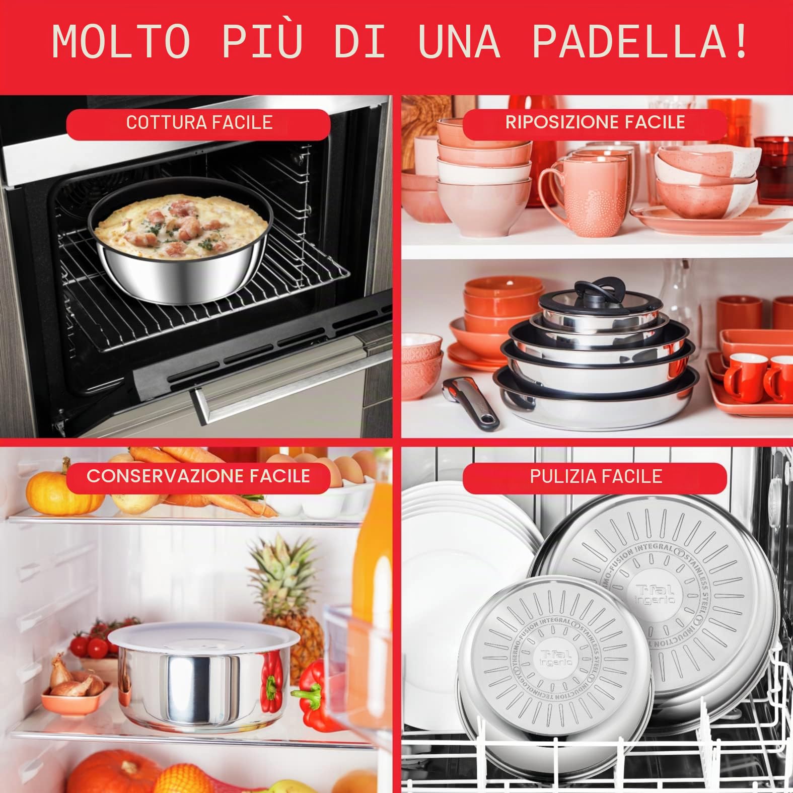 Tefal Ingenio Preference ON L9749532 - Set di pentole e padelle, impilabili, con manico rimovibile, salvaspazio, antiaderenti, a induzione, in acciaio inox, 15 pezzi
