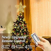 Vista 3 de Lewondr Estrella de Navidad para Árbol, Control Remoto USB 30 cm de Diámetro con Luces y Perlas, Temporizador de 6H, Decoración para Árbol