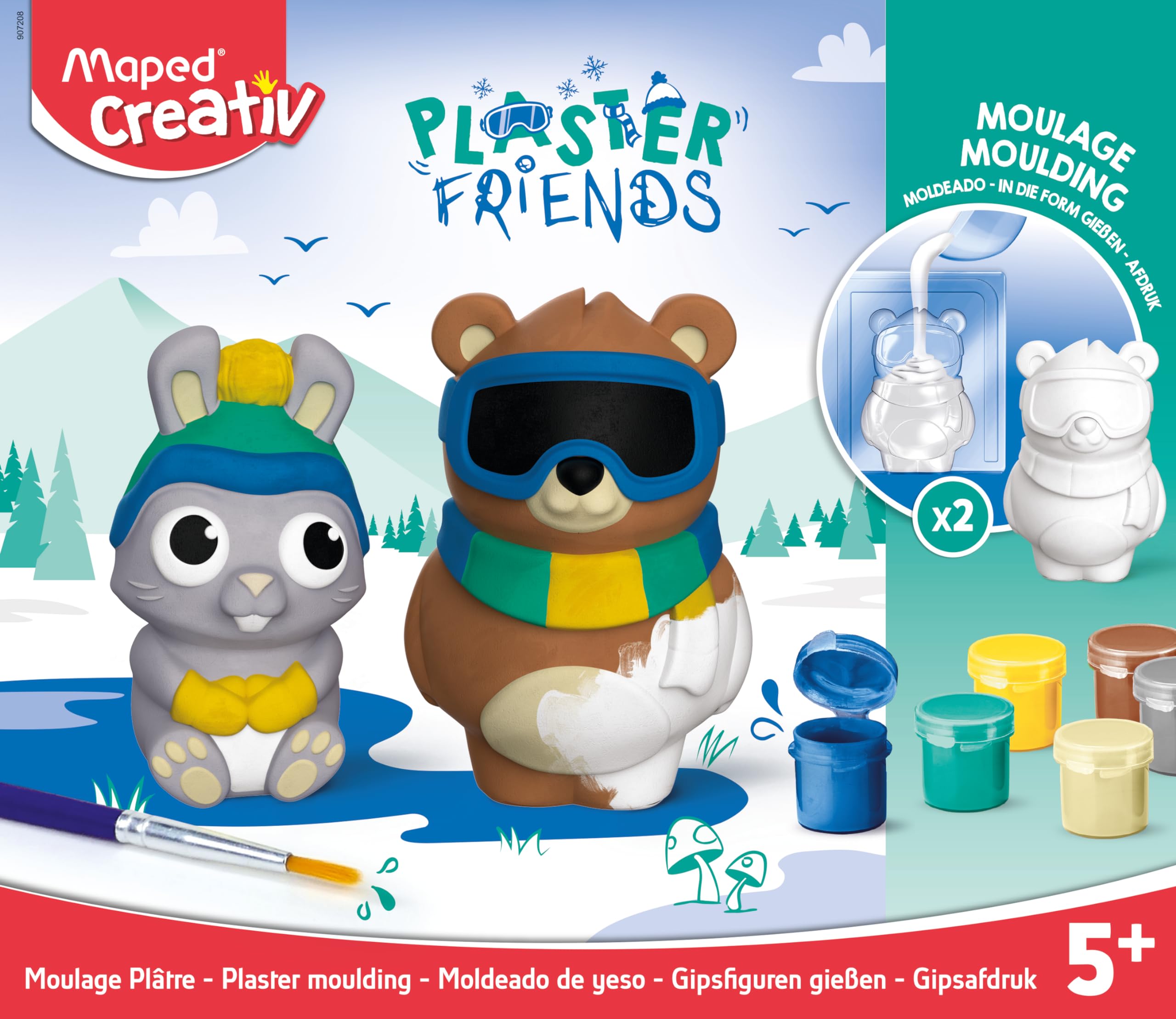Maped Creativ, Plaster Friends Winter Theme, Bunny and Bear Plaster Figurine Creation Kit, Easy to Make - Image 3