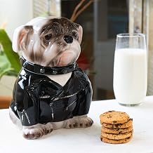 Summit Collection Ceramic Biker Bulldog Cookie Jar Dog Biscuit Pet Food Treat Canister with Lid Ceramic 8.25 Inch Tall