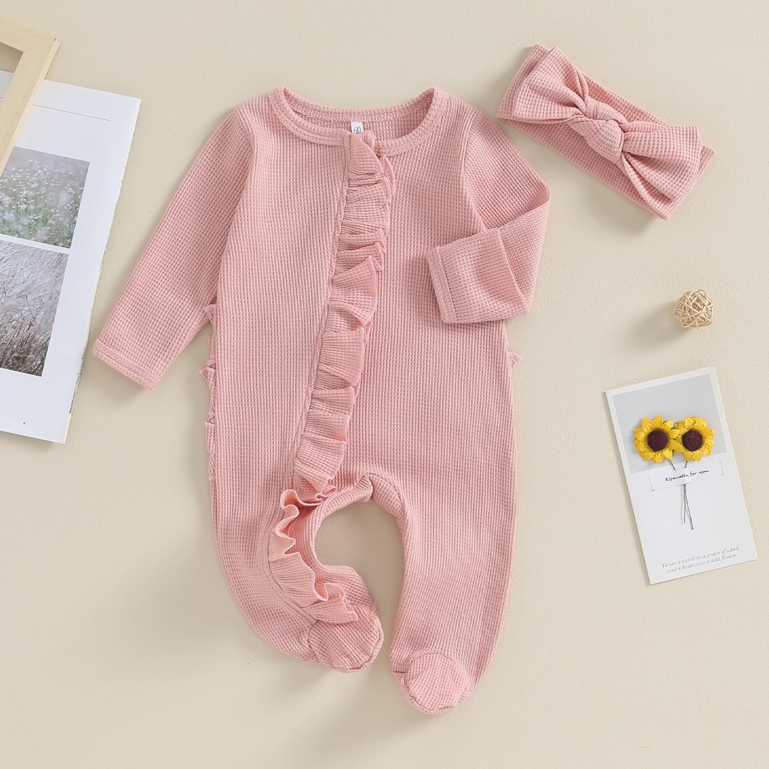 Newborn Baby Girl Fall Winter Outfits Clothes Knit Jumpsuit Ruffle Romper Newborn Coming Home Outfit for Baby Girl - Image 8