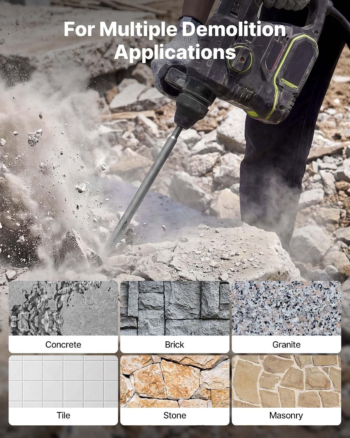 VEVOR SDS Plus Chisel Set, 3 pcs SDS Plus Rotary Hammer Drill Attachments, Includes Point, Flat, & Angled Spade Chisels, Heat Treated 40Cr Alloy Steel, Sharp Edge for Demolition, Concrete and Brick