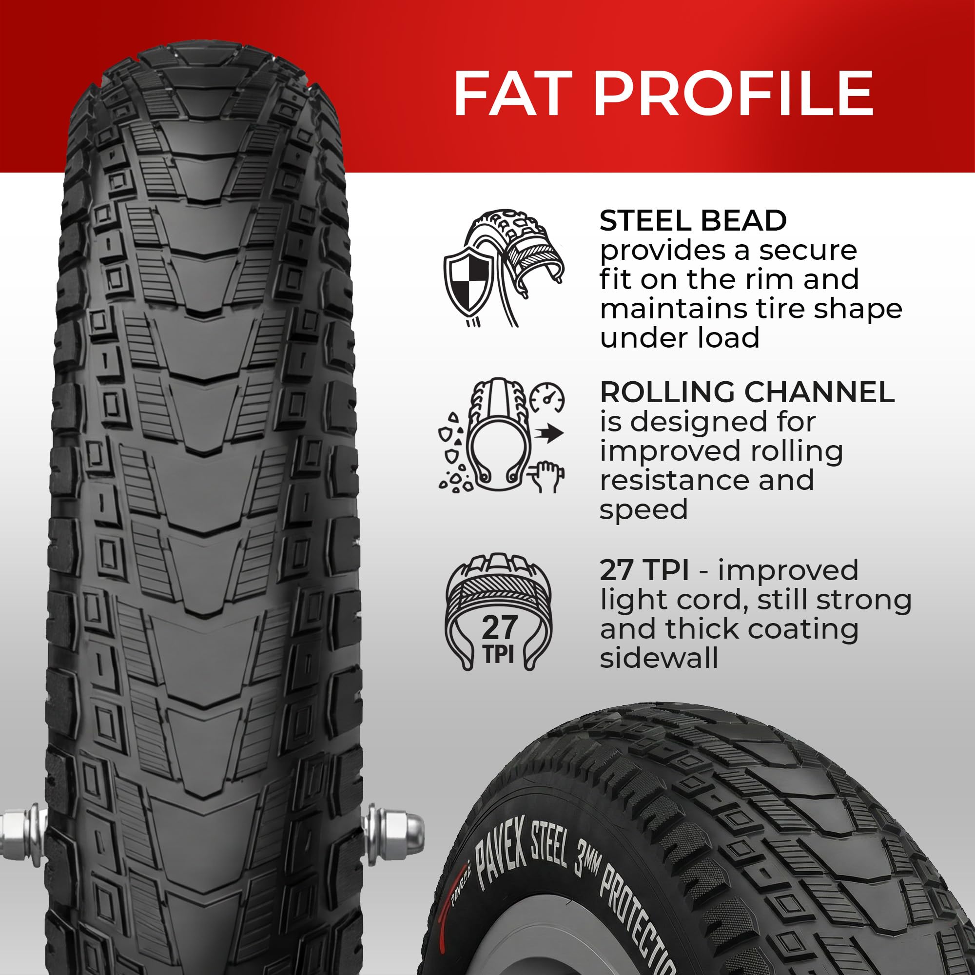 Fincci Pavex Coppia Copertone 20 x 4.0 Fat Bike Antiforatura - 2 Gomme Fat Bike 20x4 Pieghevoli Nylon 3mm 27 TPI 100-406 - per E-bike Elettrica, Pieghevole, Urban, City