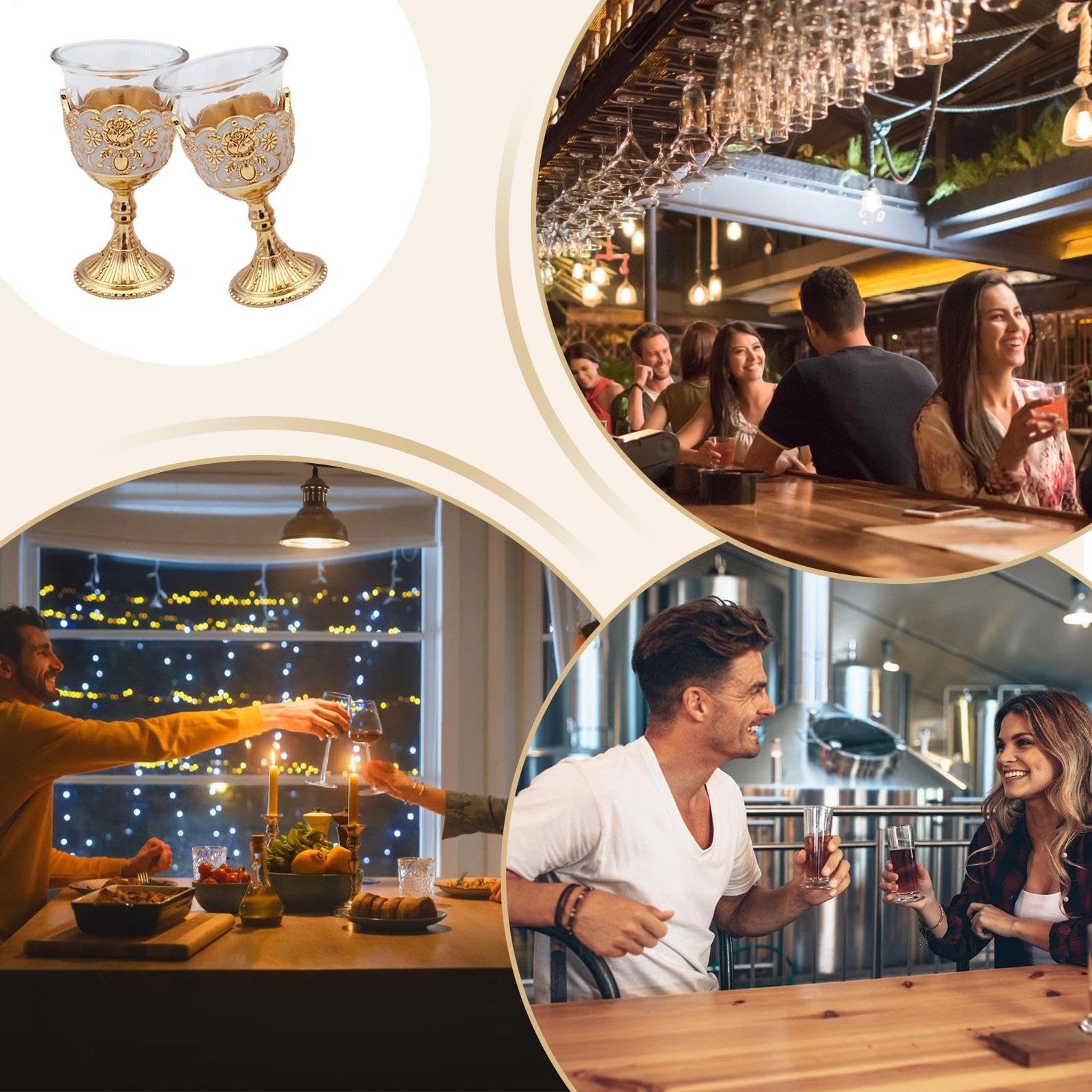 Generisch Hohes Weinglas-Set, Wasserkelche aus farbigem Glas | Trinkgläser im Retro-Stil - Retro-Weinbecher mit Metallprägung für Zuhause, Büro, Küche, Hochzeit