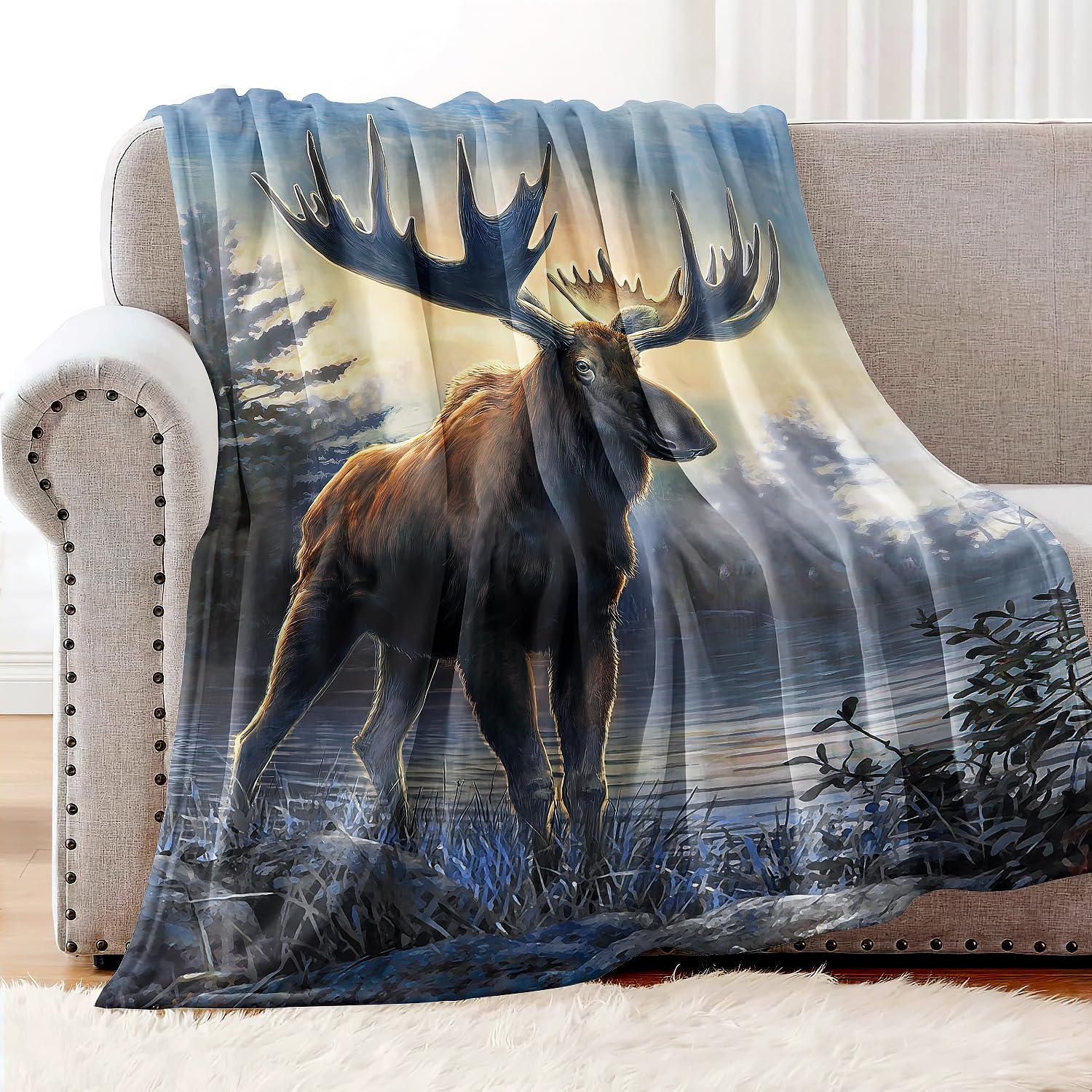 YISUMEI Decke 150x200 cm Kuscheldecken Sanft Flanell Weich Fleecedecke Bettüberwurf Nördliche Elche