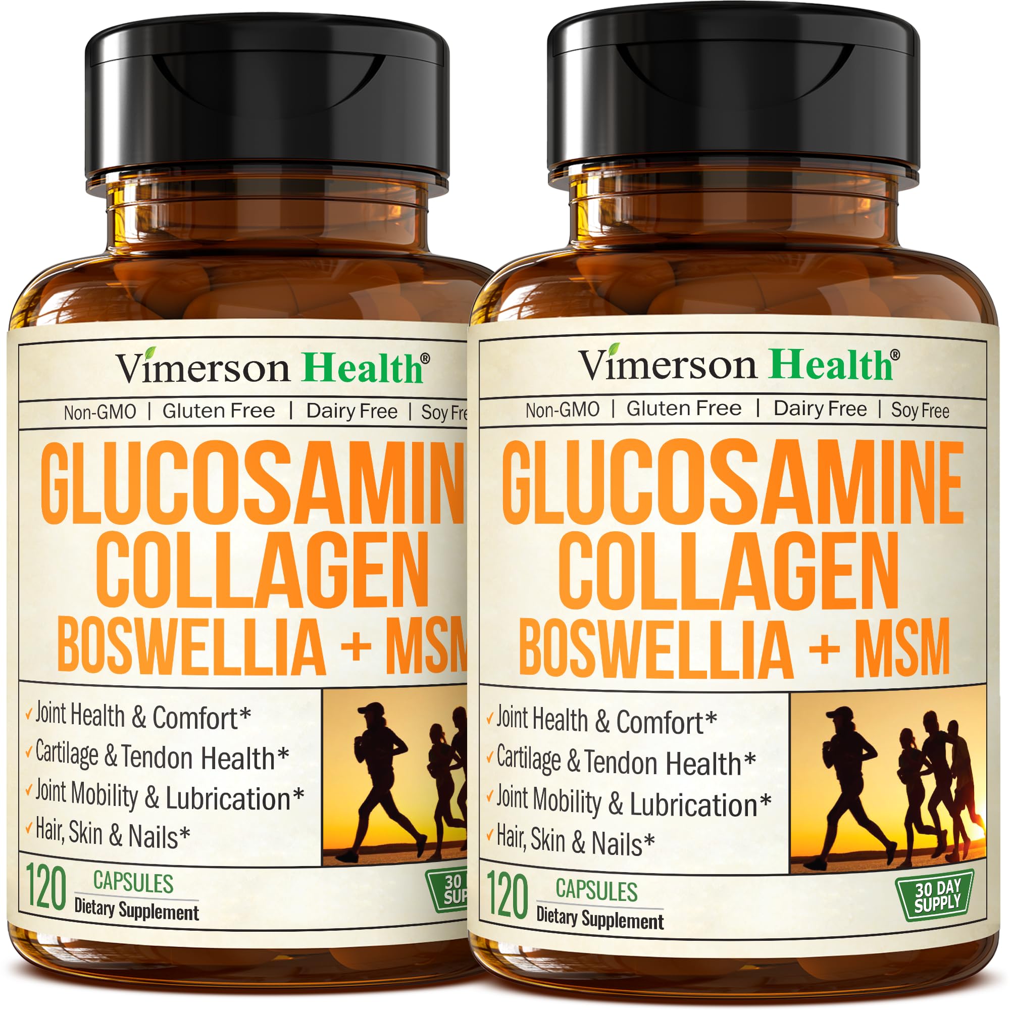 Glucosamine Chondroitin MSM with Hydrolyzed Collagen Peptides - Joint Support Supplement with Quercetin, Bromelain & Boswellia Extract - Collagen pills for Hair Skin Nails - FSA Eligible 2 Pack