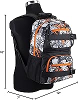 Vista 7 de Eastsport Mochila de viaje para monopatín con doble correa, bolsa para laptop de diseño multideportivo para hombres y mujeres, naranja blanco negro