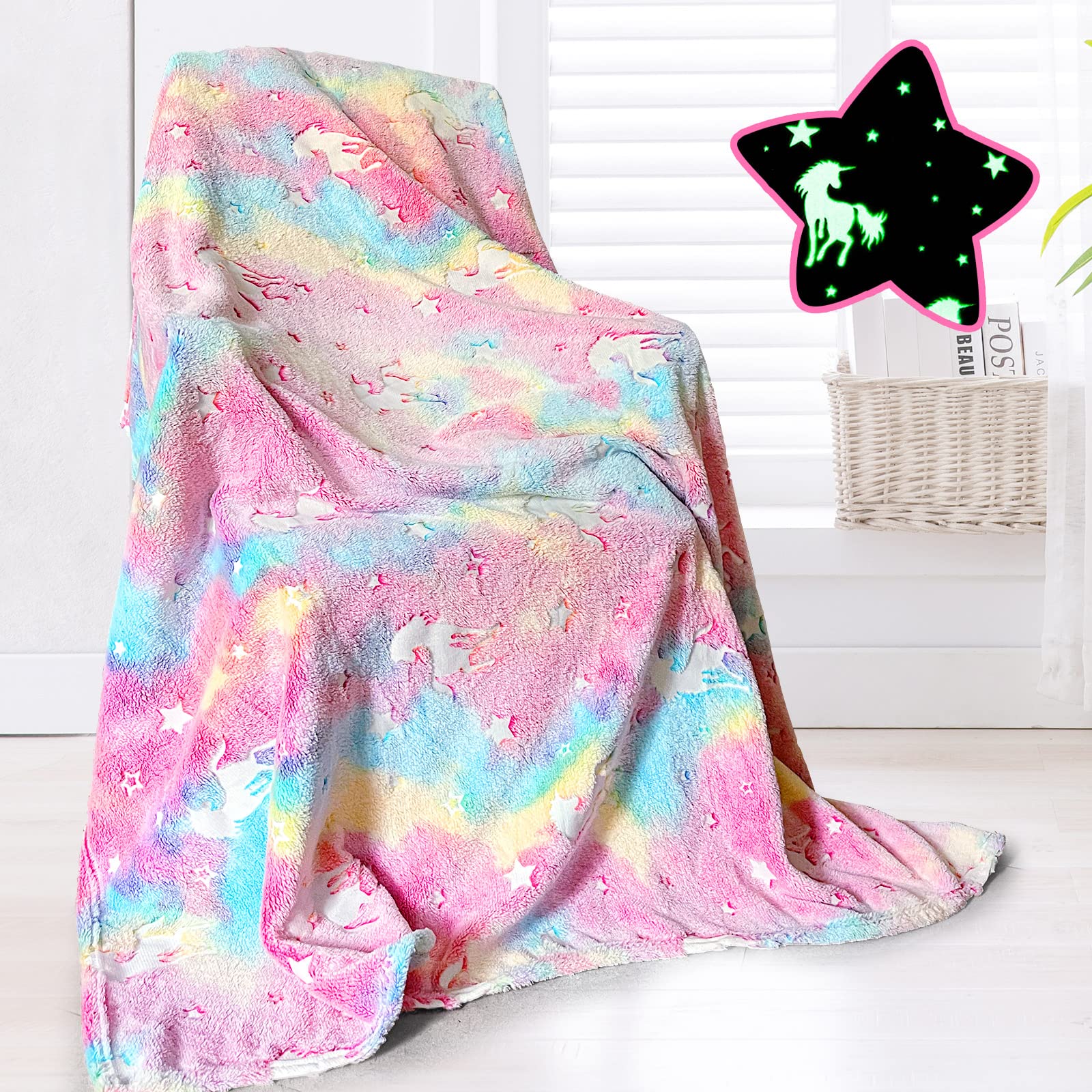 Glow in The Dark Unicorn Blanket for Girls, Luminous Throw Blanket Super  Soft Fuzzy Plush Blanket, Unicorn Gifts for Kids Birthday Christmas Bedroom