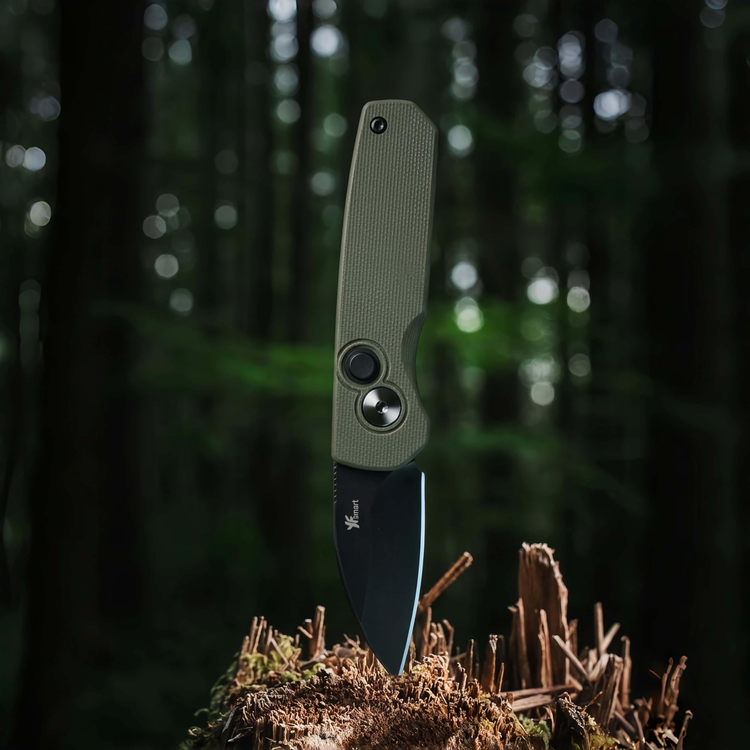 Kleines Klapptaschenmesser – 4,98 cm lange Wharncliffe-Klinge, D2-Stahl, strukturierter G10-Griff, Geschenk für Männer und Frauen zum täglichen Tragen, Camping, Wan (Grün)