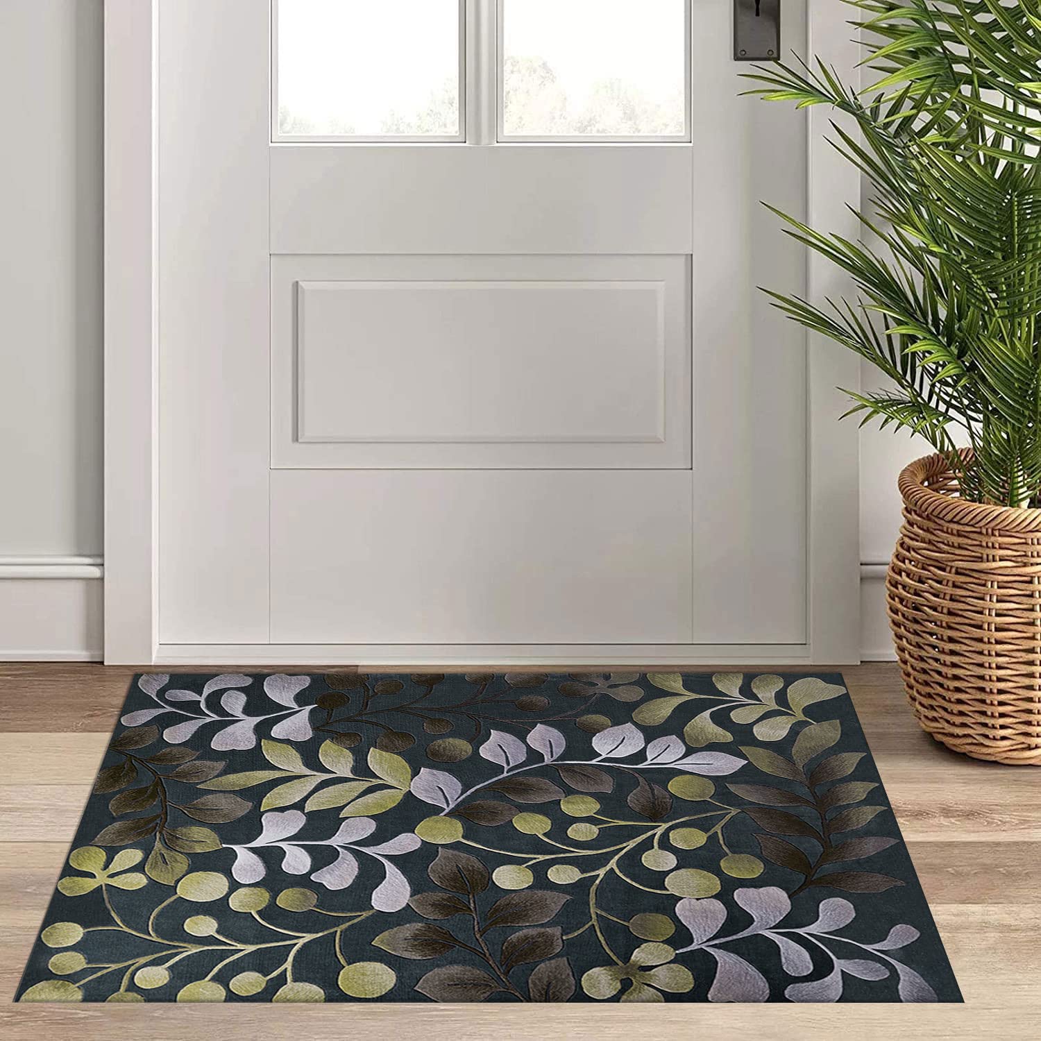 Läufer Teppich Flur rutschfest Waschbar Teppich für Küche Wohnzimmer Modern Traditionell Retro 3D Blätter Design