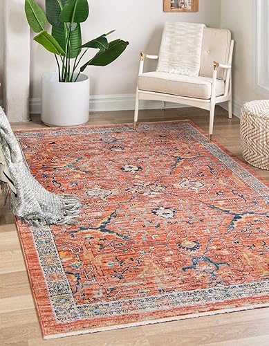 Unique Loom Lola Collection - Alfombra de área Vivacious (5 pies 3 pulgadas x 8 pies, rectangular, color rojo ladrilloazul)