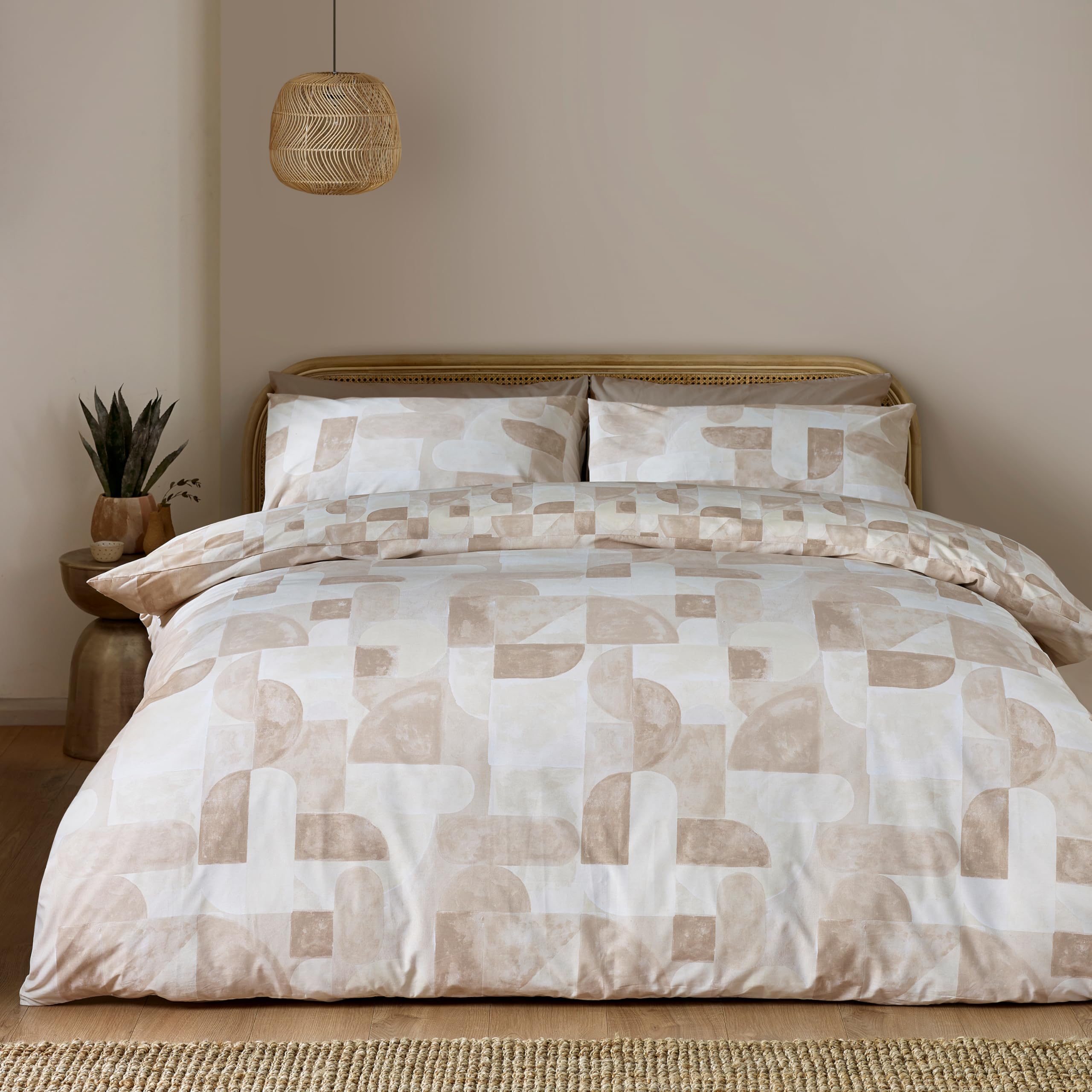 Catherine Lansfield Sloane Geo Reversible Single Duvet Cover Set with Pillowcase Natural