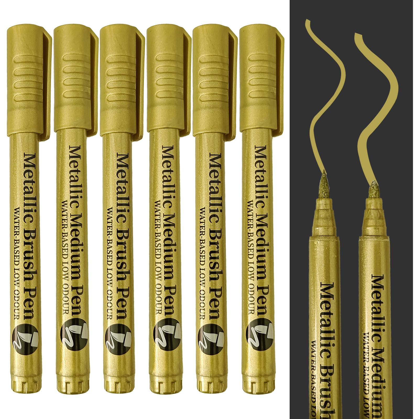 6 PCS rotulador dorado metalizado, canetas acrilicas para pintar, acrylic markers brush, marcadores acrílicos tooli art, rotuladores permanentes plata y oro, rotulador textil permanente