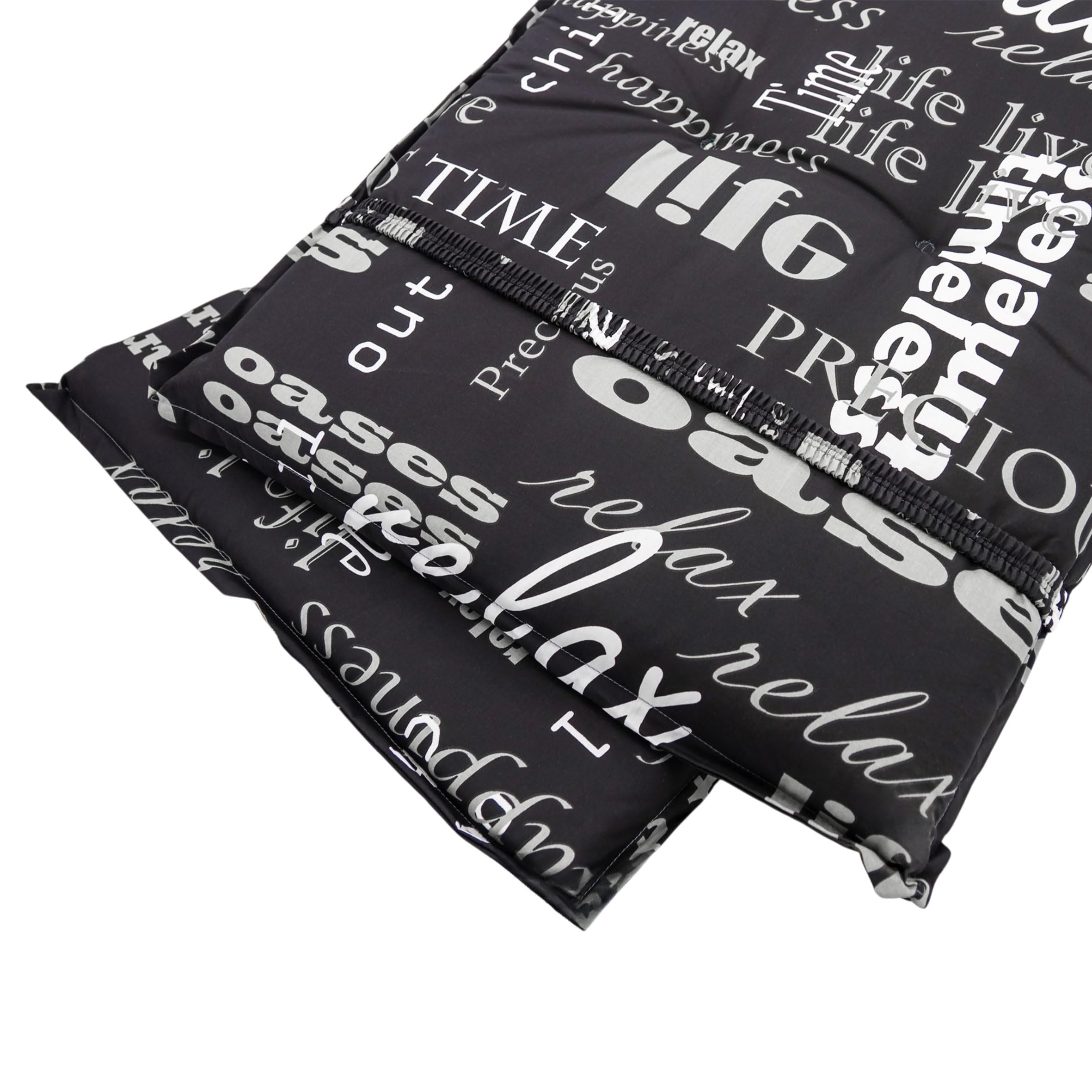 Spetebo Sonnenliegen Polsterauflage 190 x 60 cm - Lifestyle - Universal Kissen für Gartenliegen - Liegestuhl Polster Deckchair Auflage Liegekissen Liegenauflage schwarz mit modernen Schriftzügen