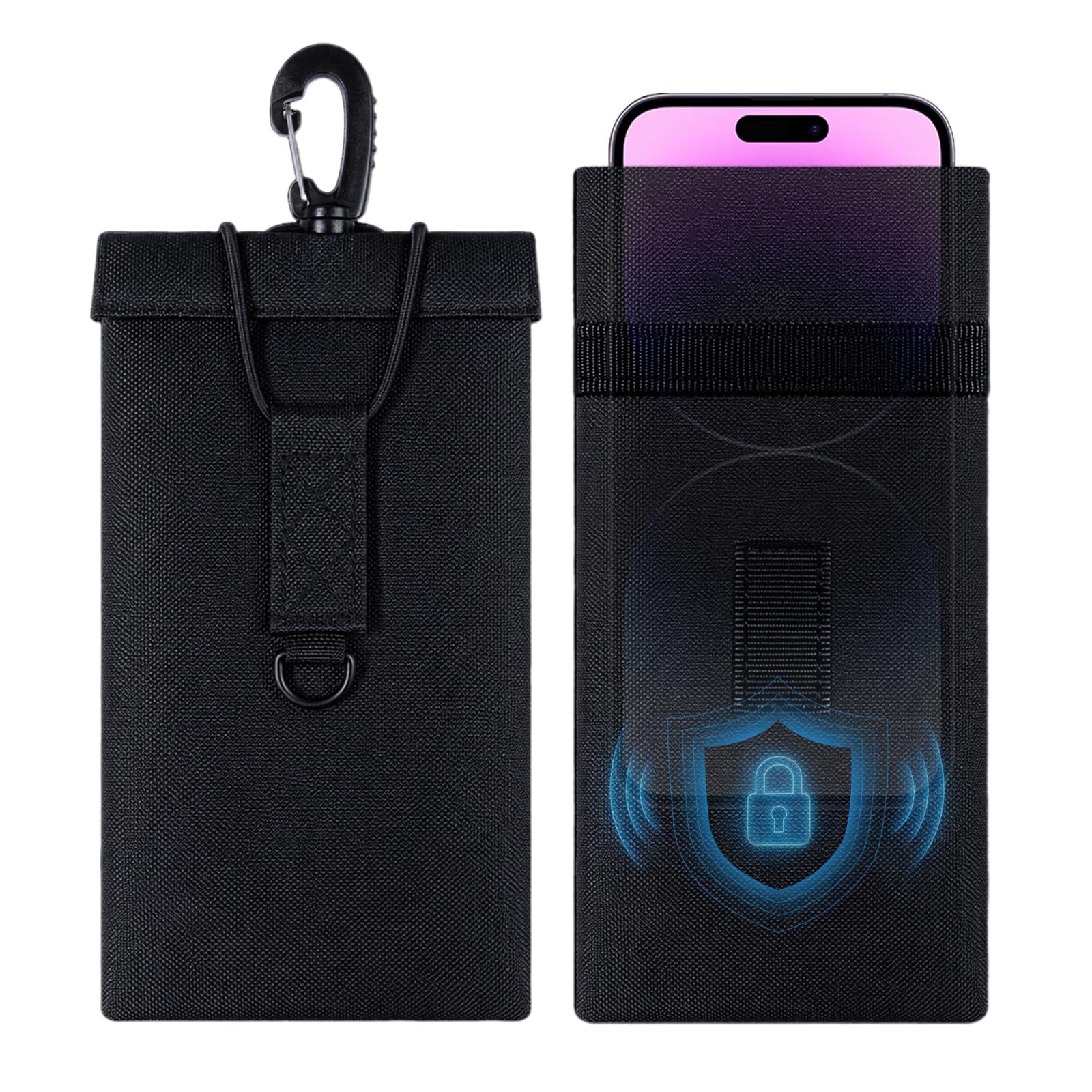 lazyseal 2 pack faraday bags for phones & car keys, large size professional signal blocking protective case, blocks rfid, 5g, wifi, gps and bluetooth, privacy protection for phones, car keys (black)