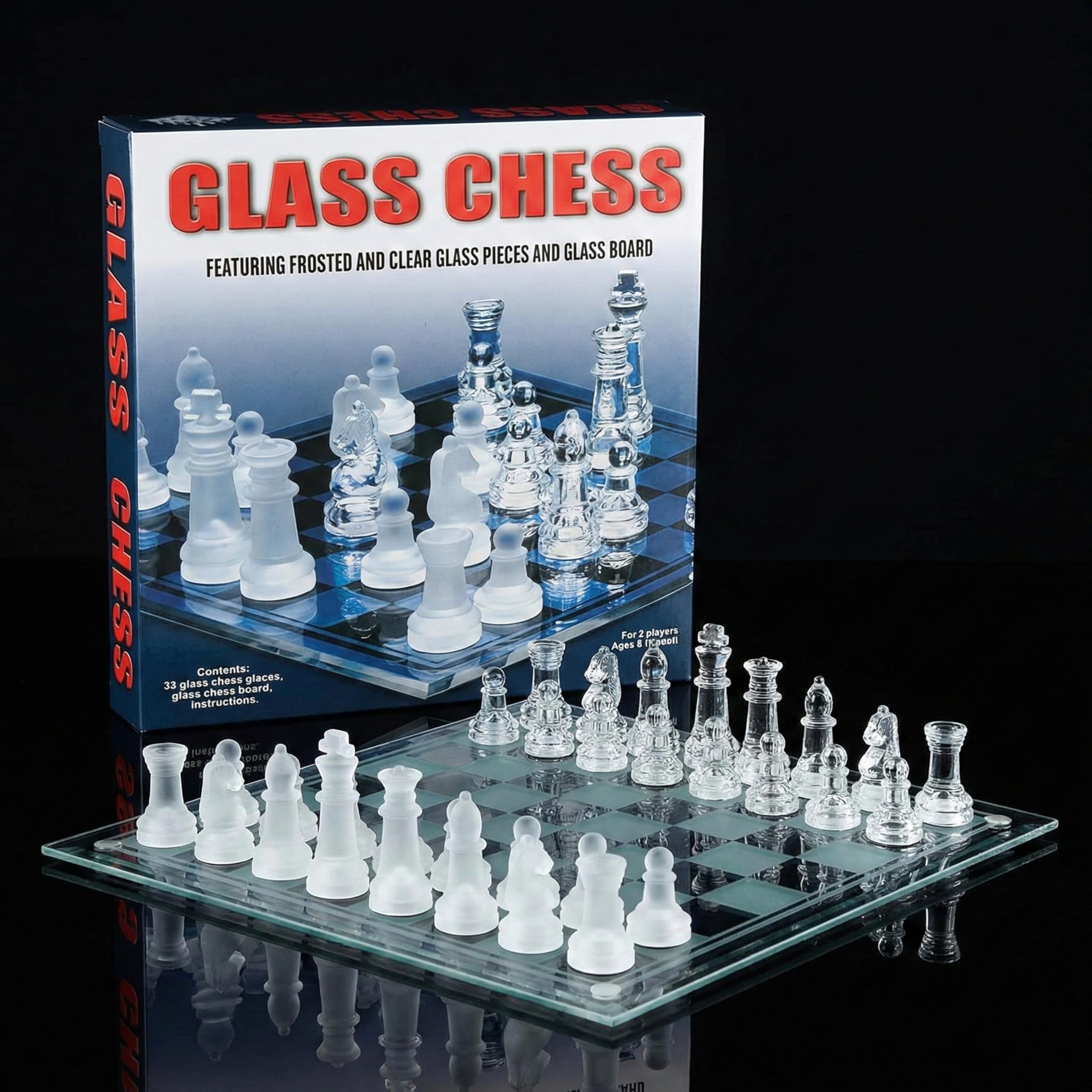 Aspect Traditional Glass Chess Set 32 Pieces with Transparent Board Clear 1 Set 25 x 25 cm LDA01M