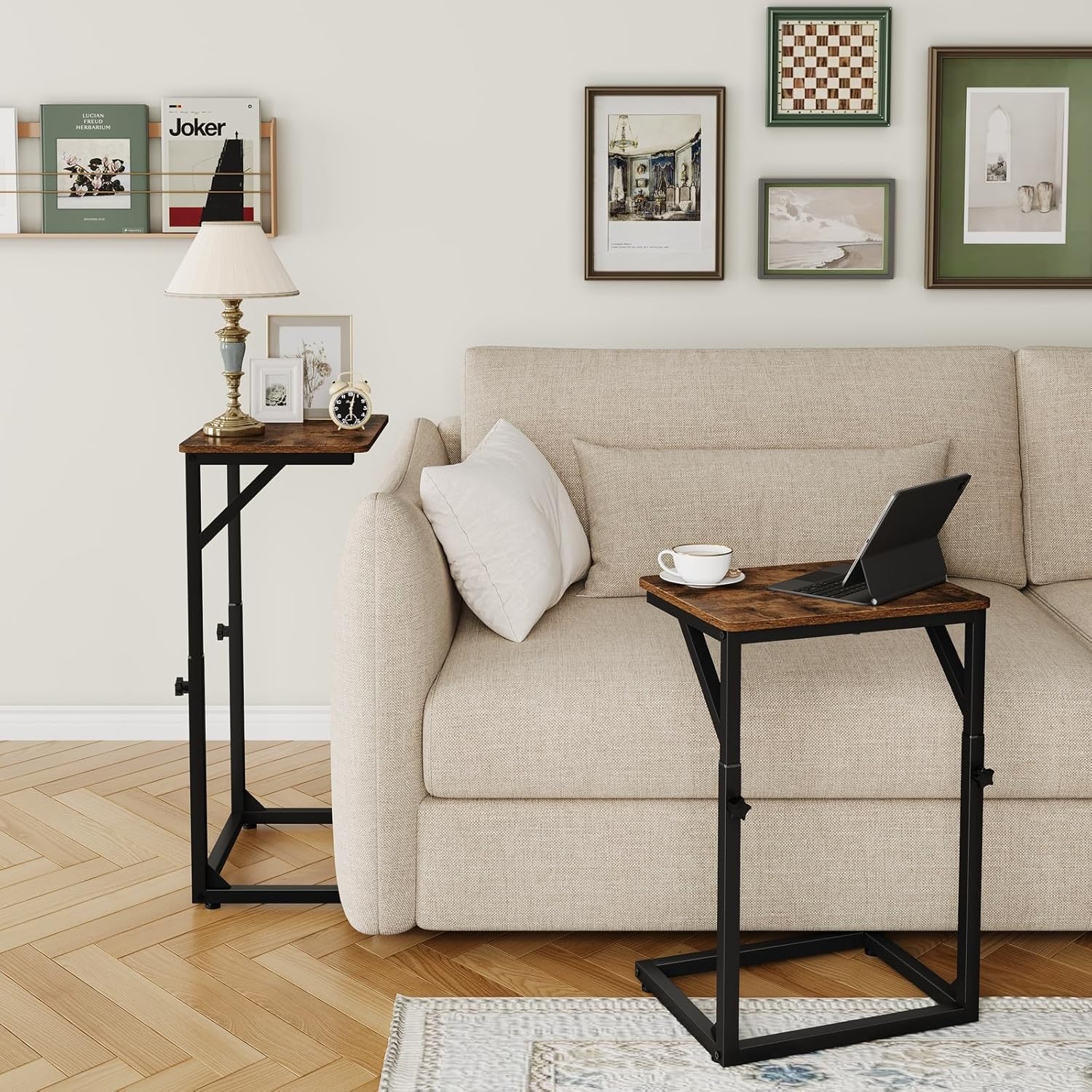 Adjustable C-Shaped End Table, Small Side Table for Couch, Sofa TV Tray Table for Living Room, Bedroom, Bedside ET-ZA-BRW1