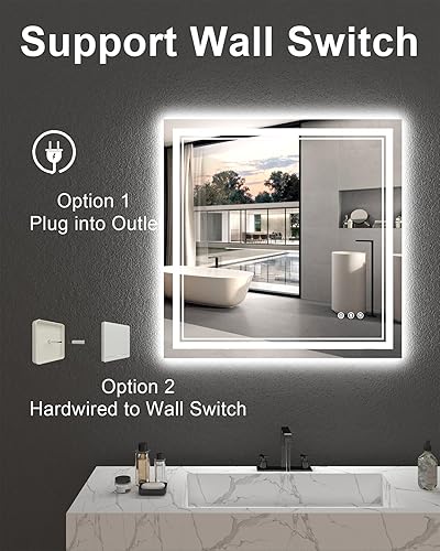 Miniatura 5 de Espejo de baño LED de 36 x 36 pulgadas con luces, espejo cuadrado iluminado para baño montado en la pared con amplia iluminación de 1 retroiluminado