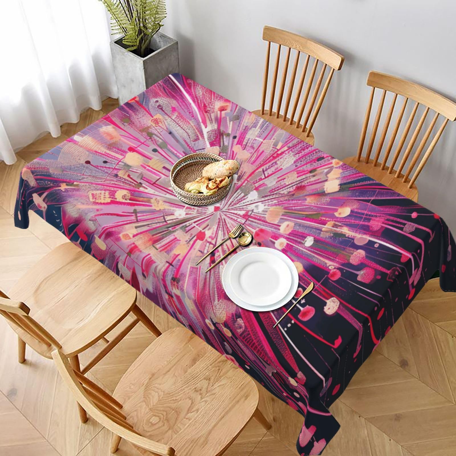 WPKJU Fireworks Art Printed Tablecloth 60x90 in Water Resistant Table Cover Washable Rectangle Table Cloth for Dining Tables