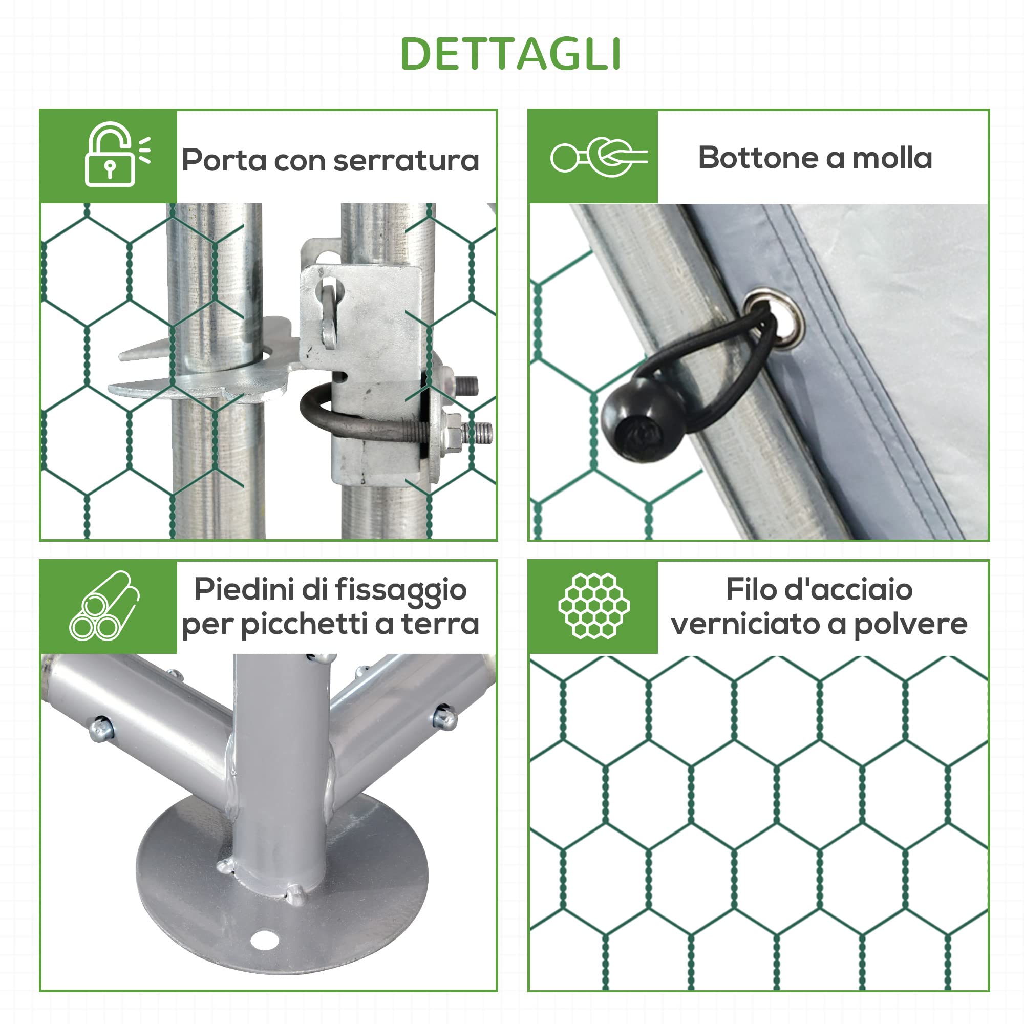 Pawhut Recinto Gabbia per Galline in Metallo Galvanizzato Impermeabile, Pollaio con Porta e Copertura Oxford, 280x570x195cm