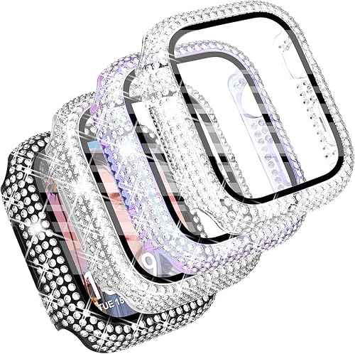 Miniatura 10 de CHANCHY Paquete de 4 fundas compatibles con Apple Watch de 1.654 pulgadas con protector de pantalla, 200 carcasas brillantes con diamantes
