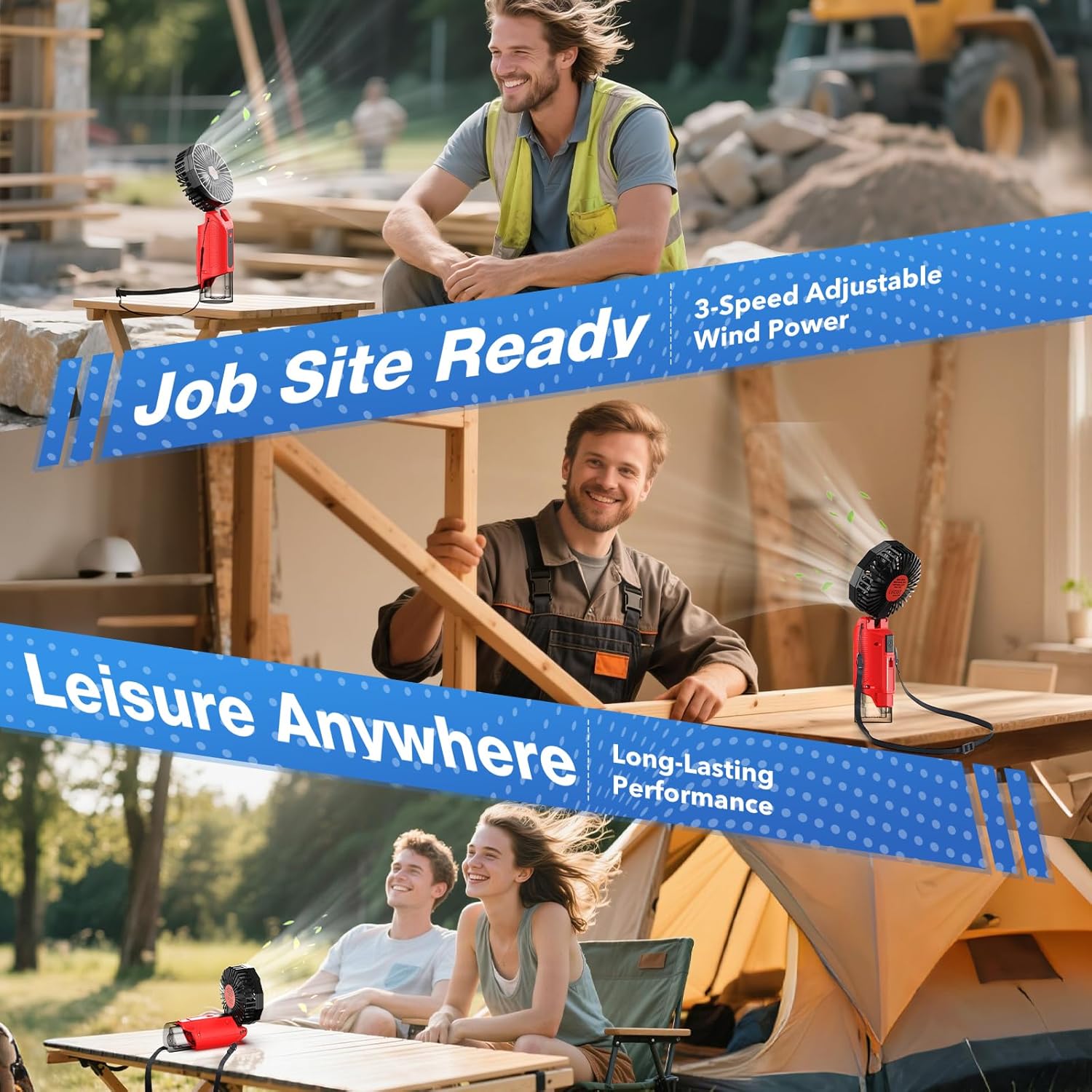 ohyes Magnetic Handheld 4IN Fan Fit for Milwaukee 12V Battery Variable Speed Brushless Motor USB Charging for Camping, Golf Cart & Jobsite(Battery not included)