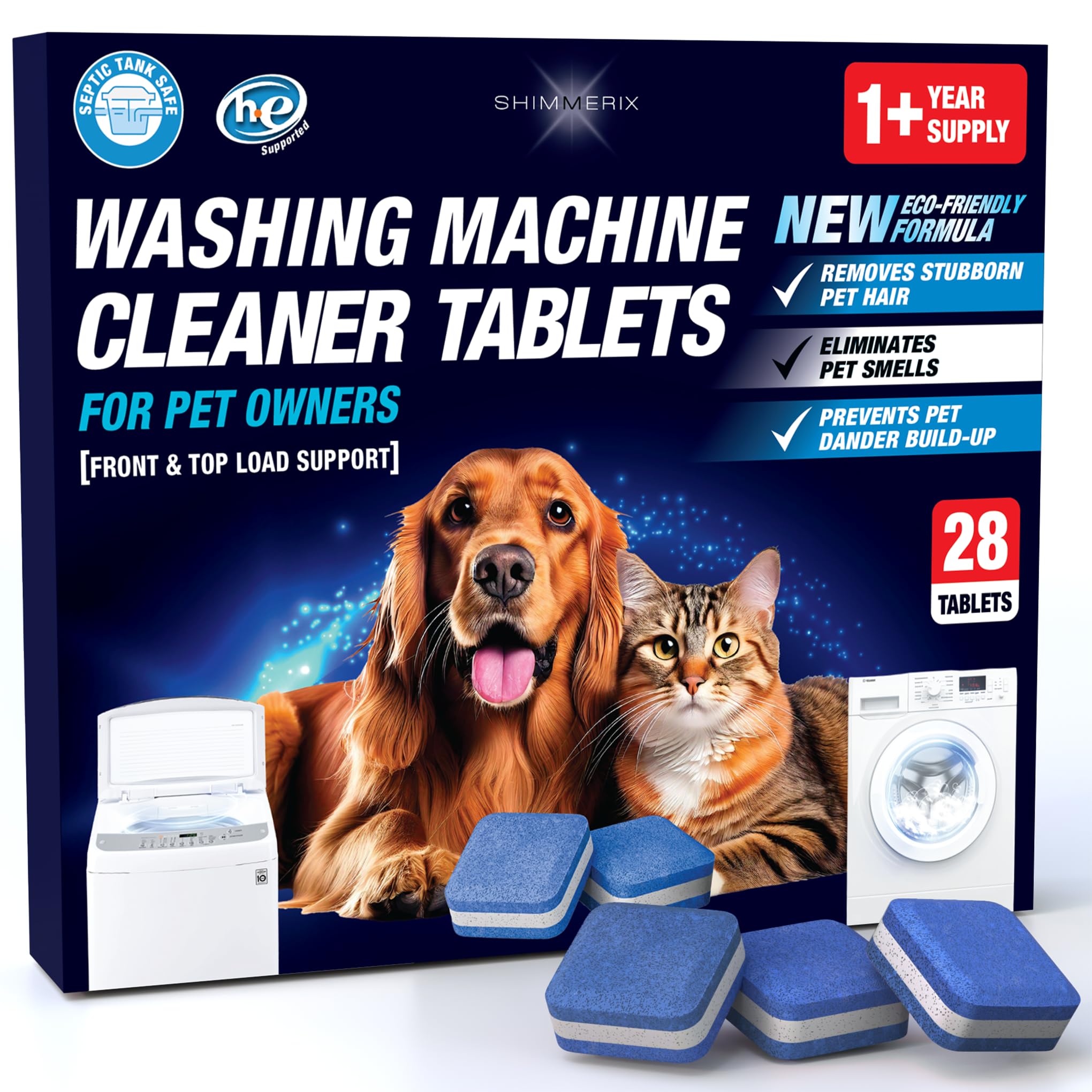 washing machine cleaner tablets for pet owners - front amp top load washer deep cleaning - septic tank safe - he support - remove stubborn pet hair - eliminates pet smells - prevents pet dander build