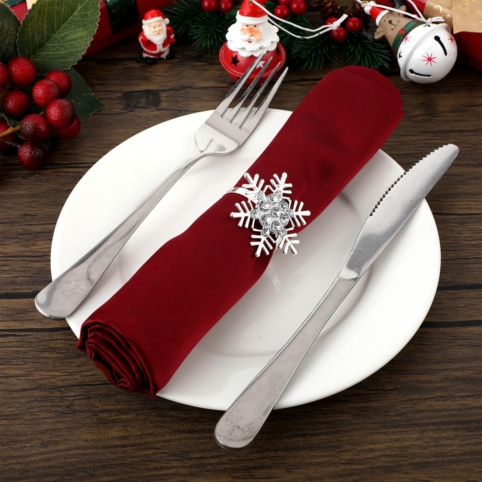 Weihnachts Serviettenringe Mit Schneeflocken – 6 Stück Metall-Strass-Halter Für Tischdekoration, Hochzeit & Festtage