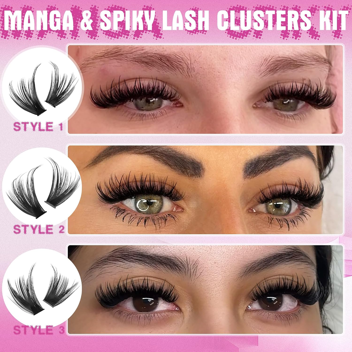 TNFVLONEINS Lash Clusters Kit Wispy Lash Extension Kit Spiky Eyelash Extension Kit Eyelash Clusters DIY Individual Lashes Kit Soft Cluster Eyelash Extensions(Wispy Spikes Kit)