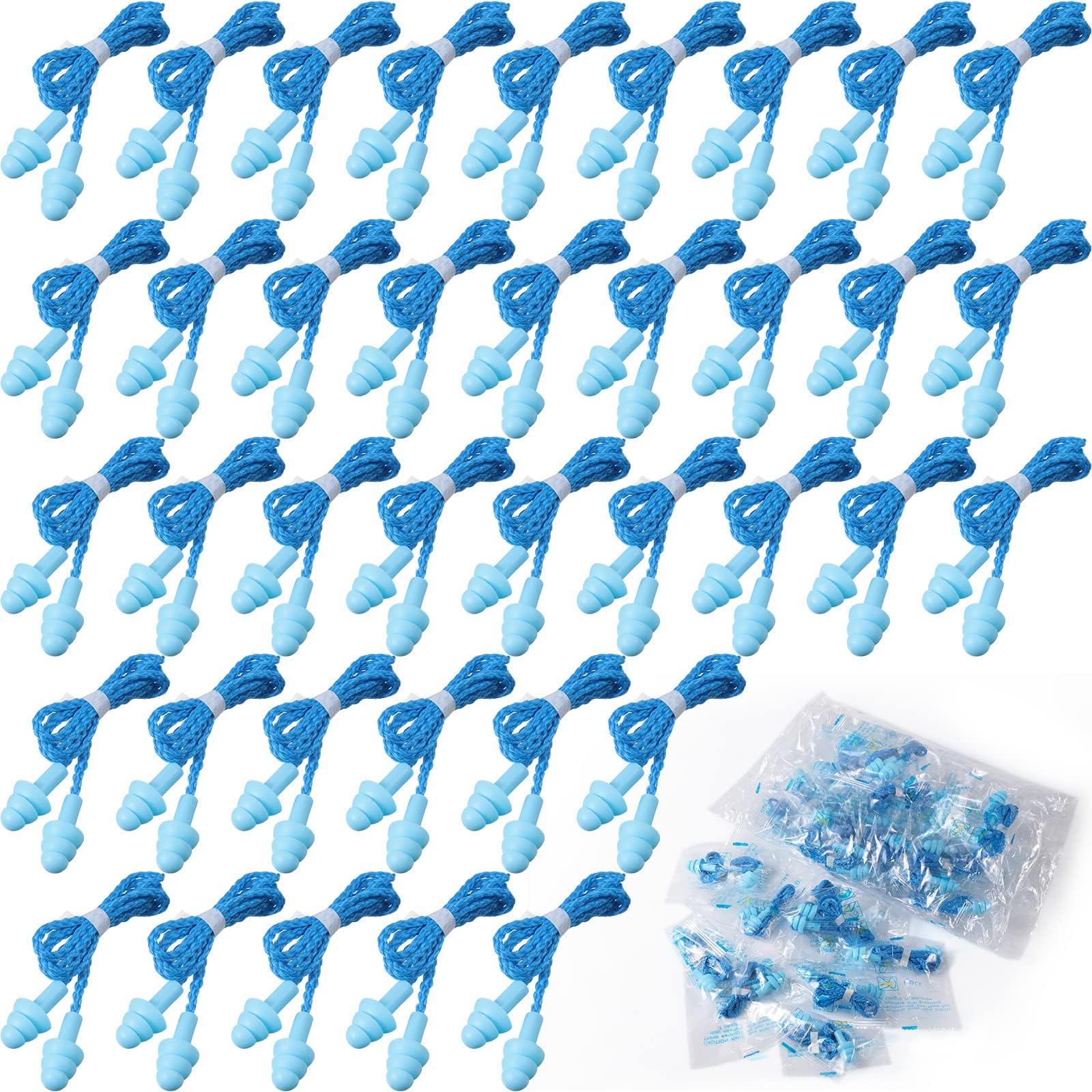 200 Pairs Ear Plugs Reusable Silicone Earplugs with Cord