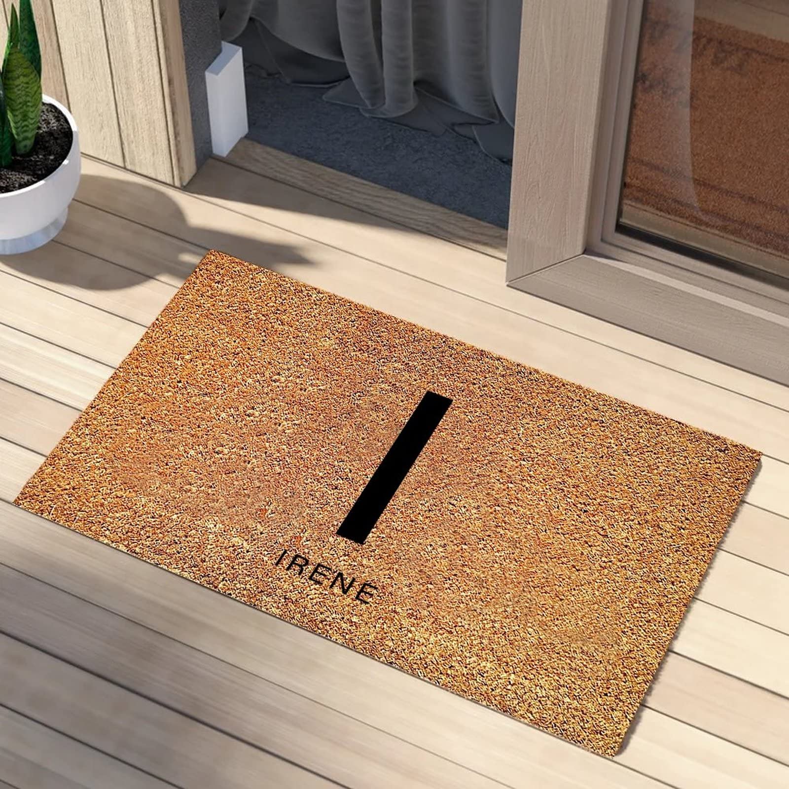 Paillasson fibre de coco personnalisé tapis entrée monogramme I