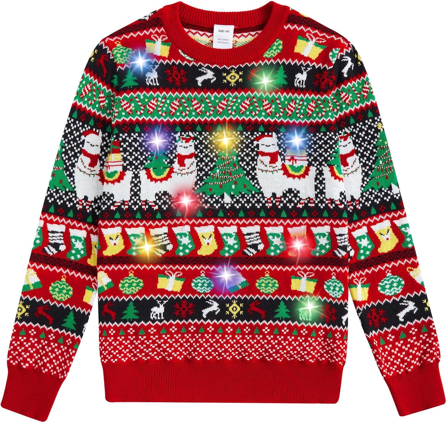 Funnycokid Kids Ugly Christmas Sweater Light Up Boys Girls Funny LED Knitted Pullover Size 7-14