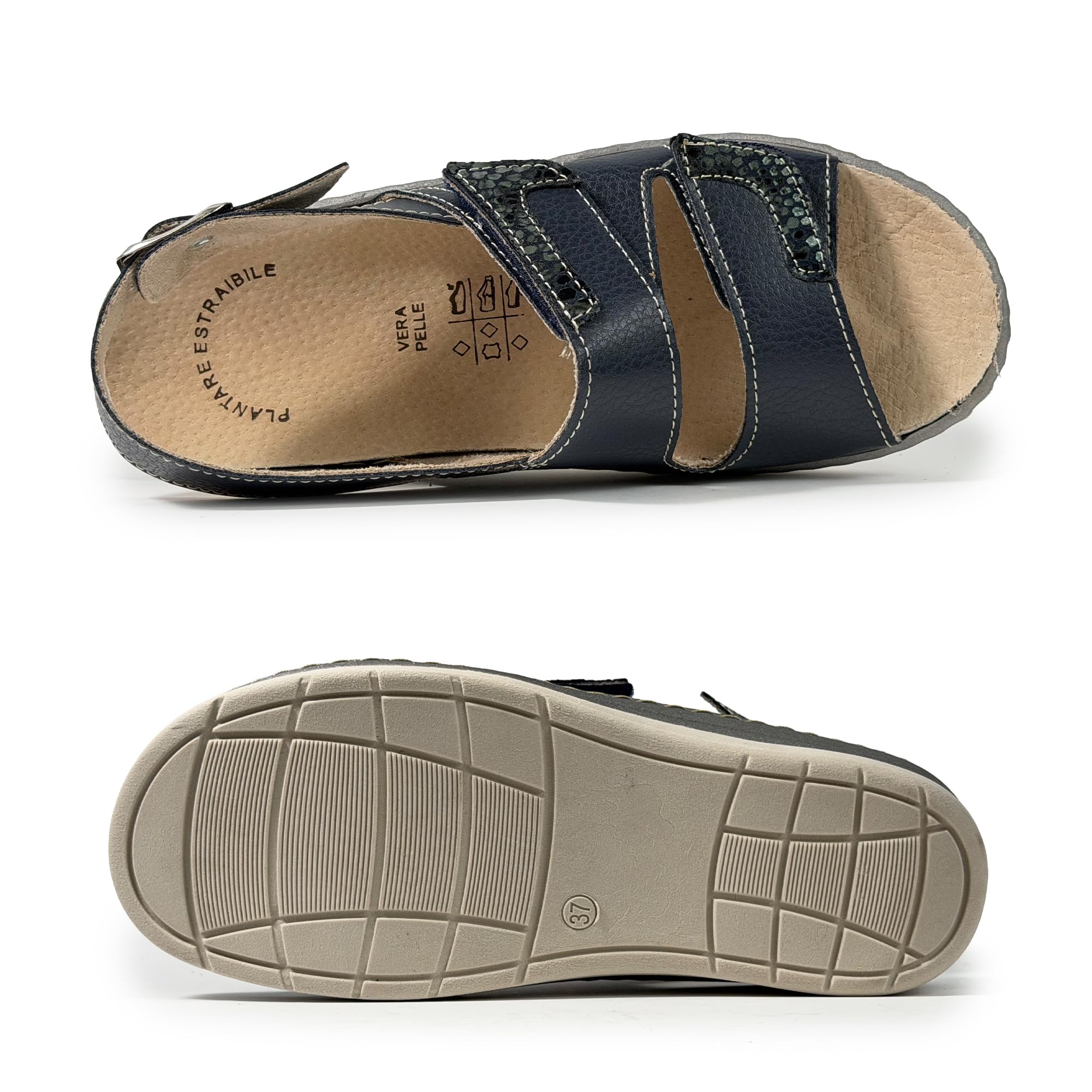 JOMIX Sandalias Mujer Cómodas con Cierre Ajustable Sandalias Ortopédicas Mujer Plantilla Extraíble de Piel Cuña Baja Antideslizante para Pies Anchos Verano Caminar