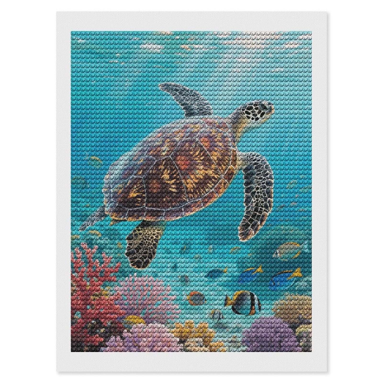 FodPand Sea Turtle 5D Diamond Painting Kits for Adults Beginners Full Drill Round Diamond Dots Pictures Gem Art Supplies for Home Wall Room Decoration DIY Craft Set Gift 12x16