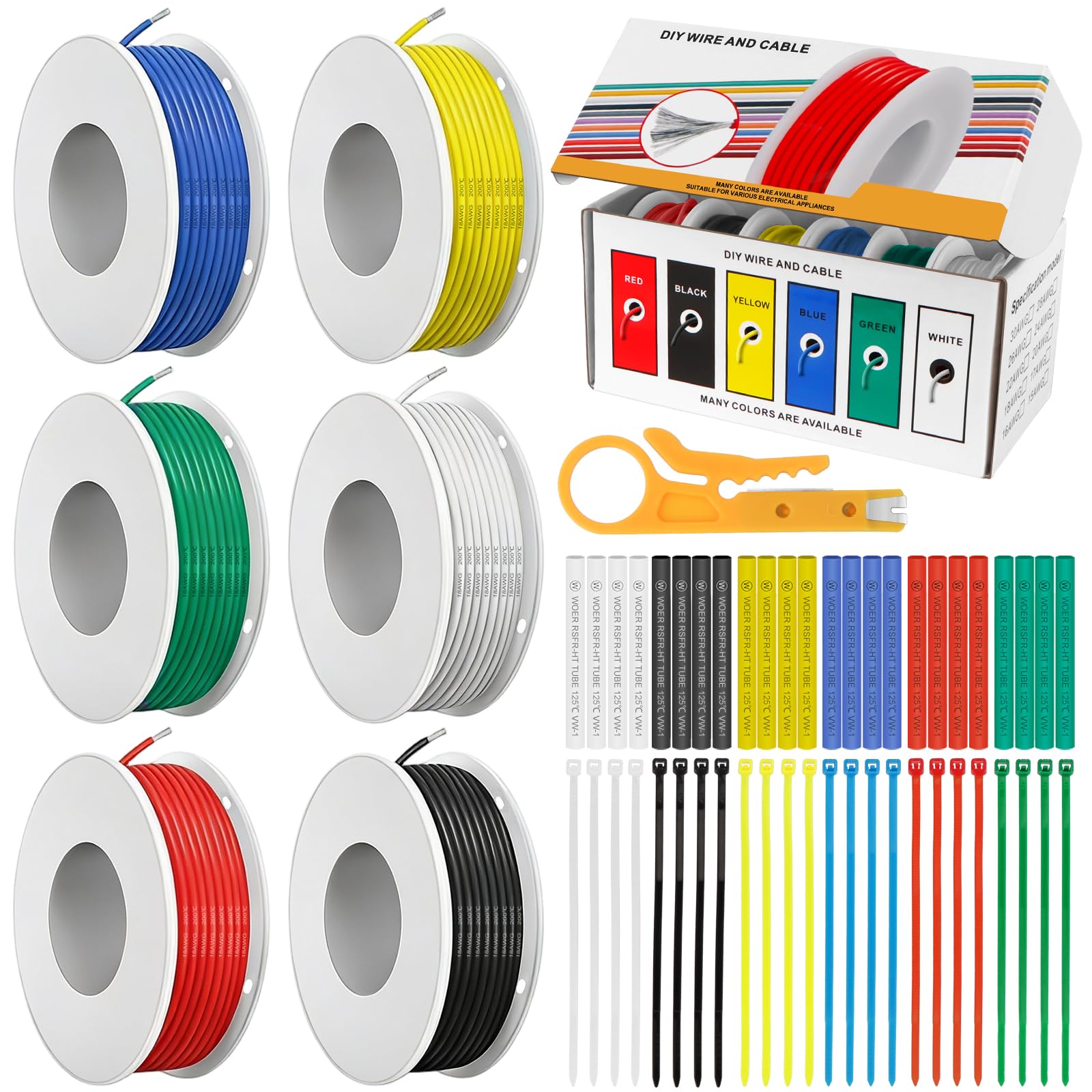 Cable eléctrico de silicona - 18AWG 0,75mm² 6 colores(cada color 8 m) Alambres eléctricos kit Alambre de cobre estañado trenzado Para bricolaje, modelos RC, lámparas, electrodomésticos, etc.