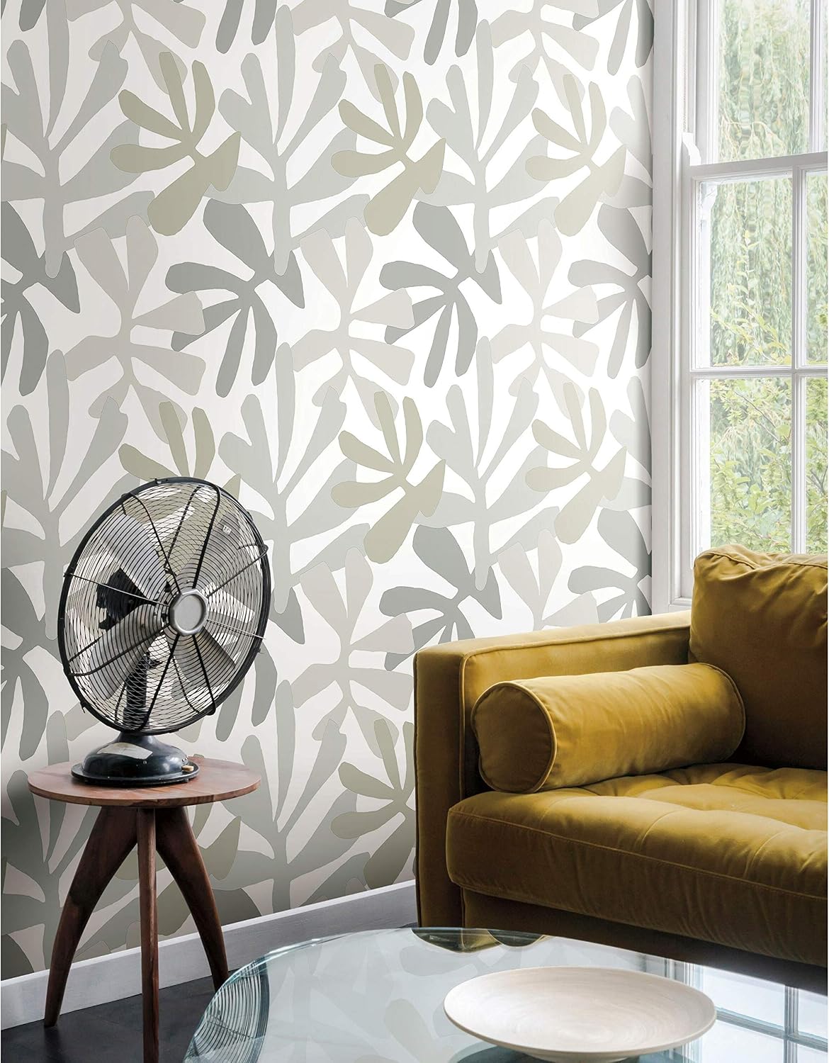 York Wallcoverings PSW1244RL Gray and Beige Kinetic Tropical Premium Peel and Stick Wallpaper