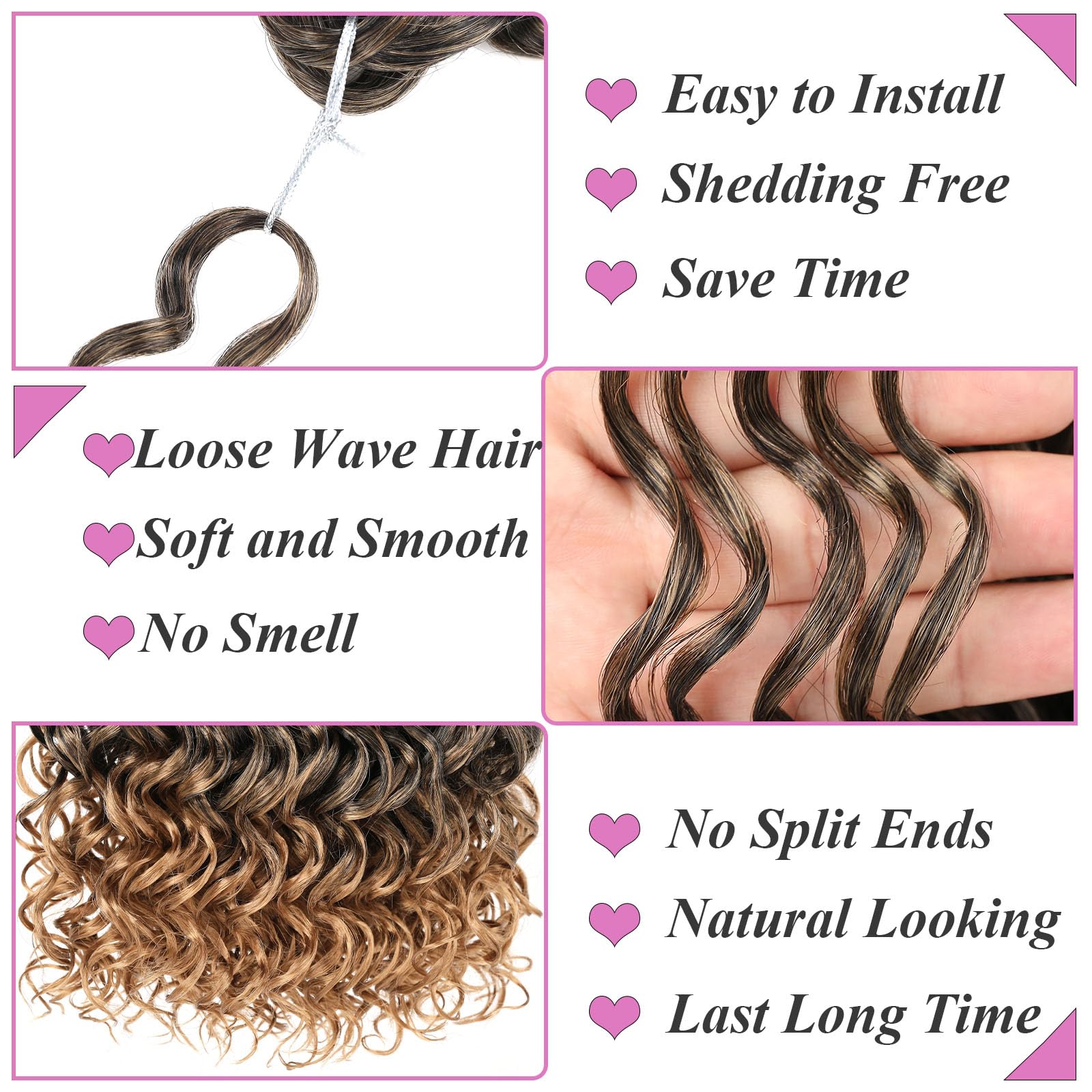 Samtress 8 Packs Short Curly Crochet Hair for Ocean Wave Braids 14 Inch Omber Blonde GoGo Curl Crochet Hair Synthetic Bohemian Water Wave Braiding Hair Extensions for Women (#T27) - Image 3