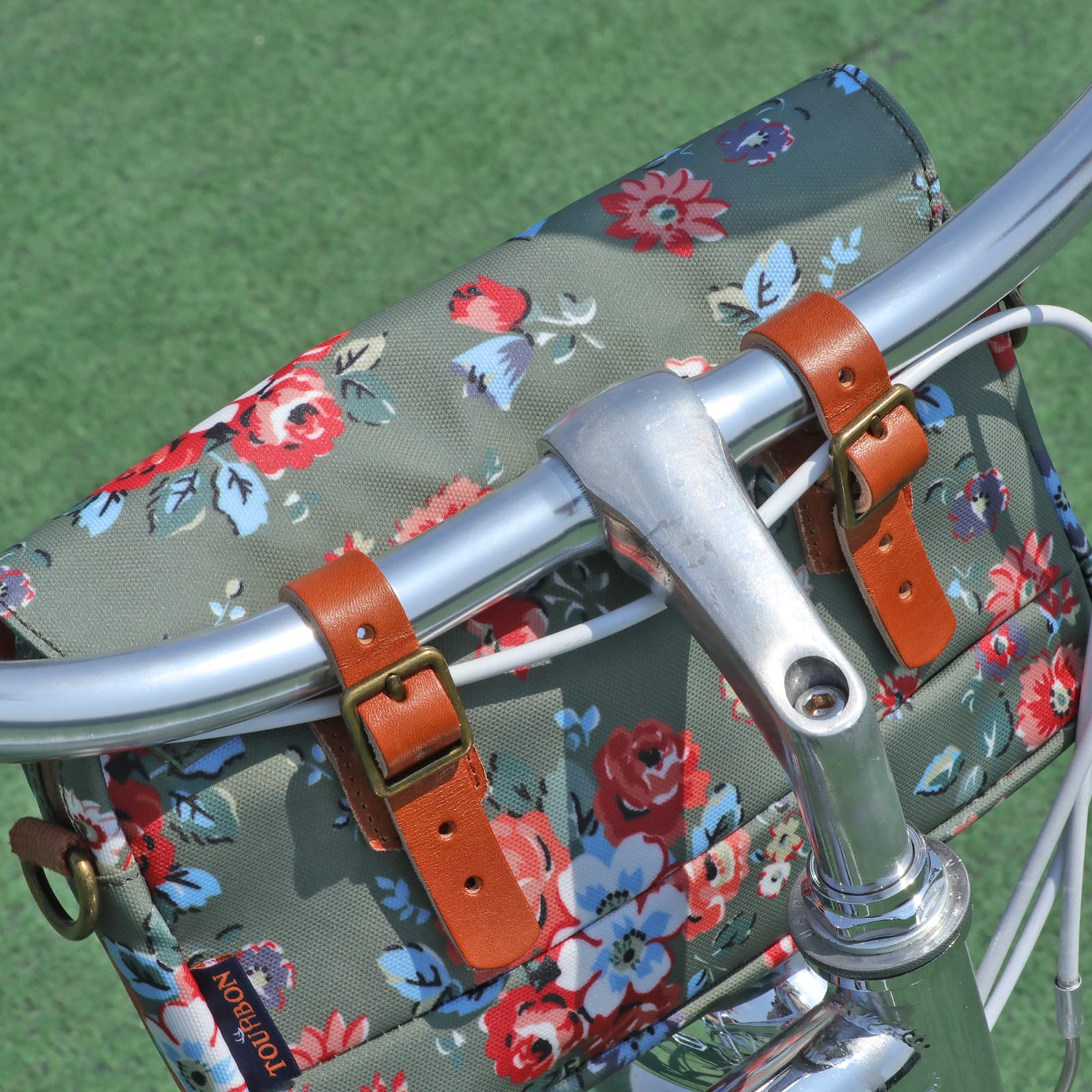 TOURBON - Bolsa de Lona Impermeable para Manillar de Bicicleta, diseño de Flores