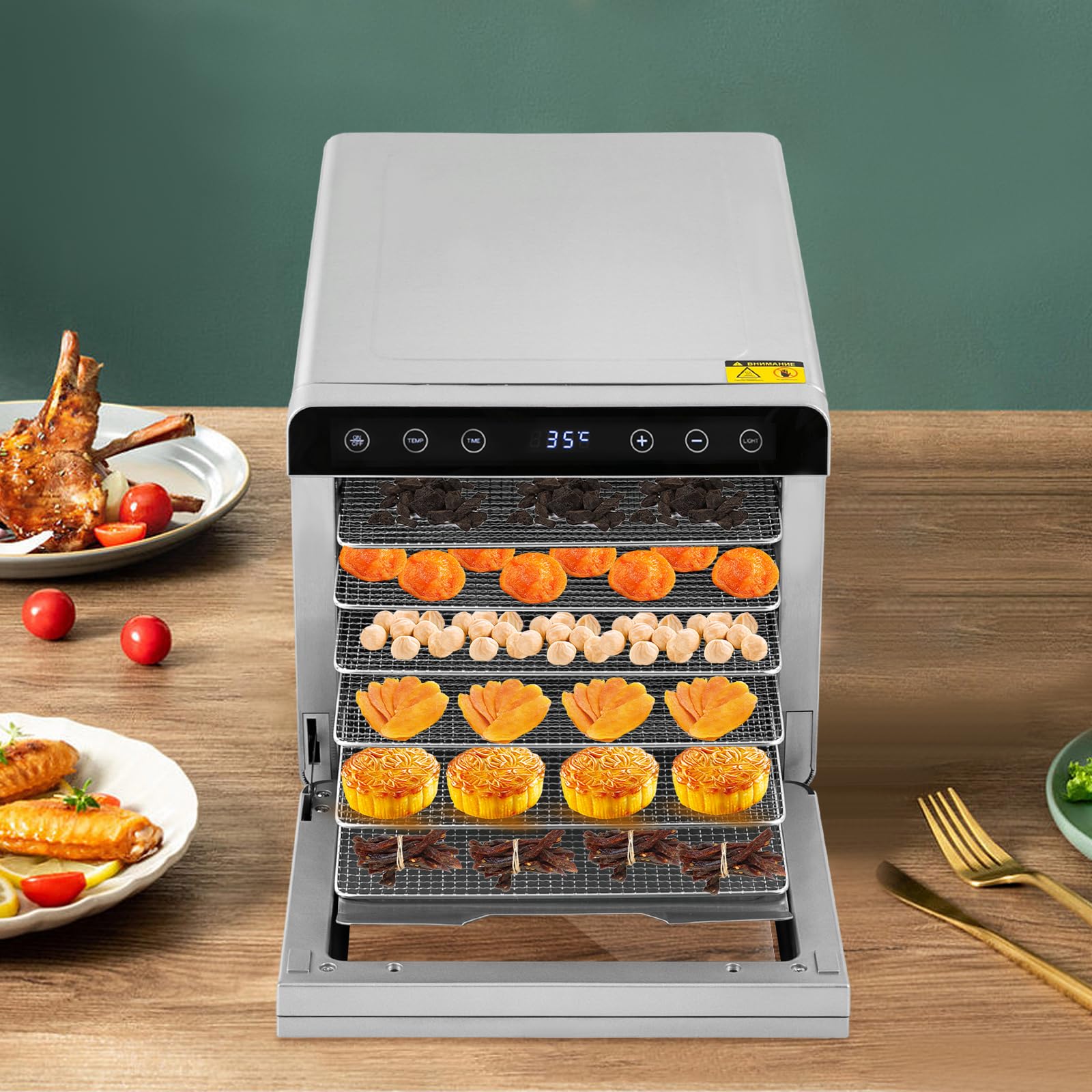 Deshidratador de acero inoxidable, deshidratador de verduras, frutas, cocina, verduras, frutas, deshidratador de carne, con temporizador y regulador de temperatura, secador de congelación para el